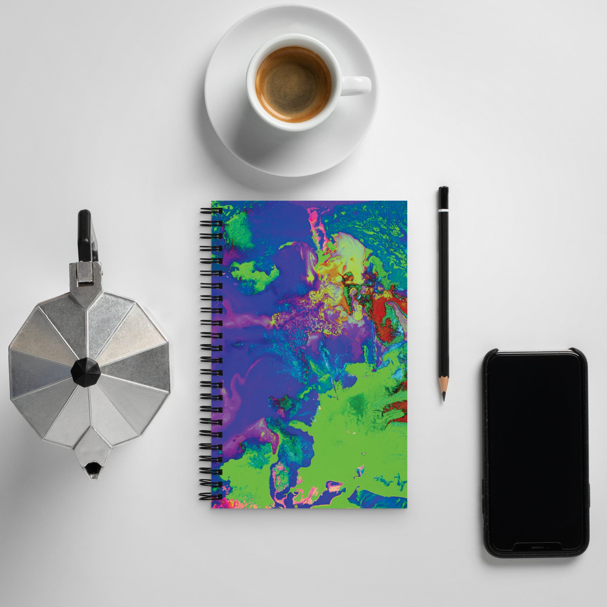 Neon Abstract Art Dot Grid Spiral Notebook