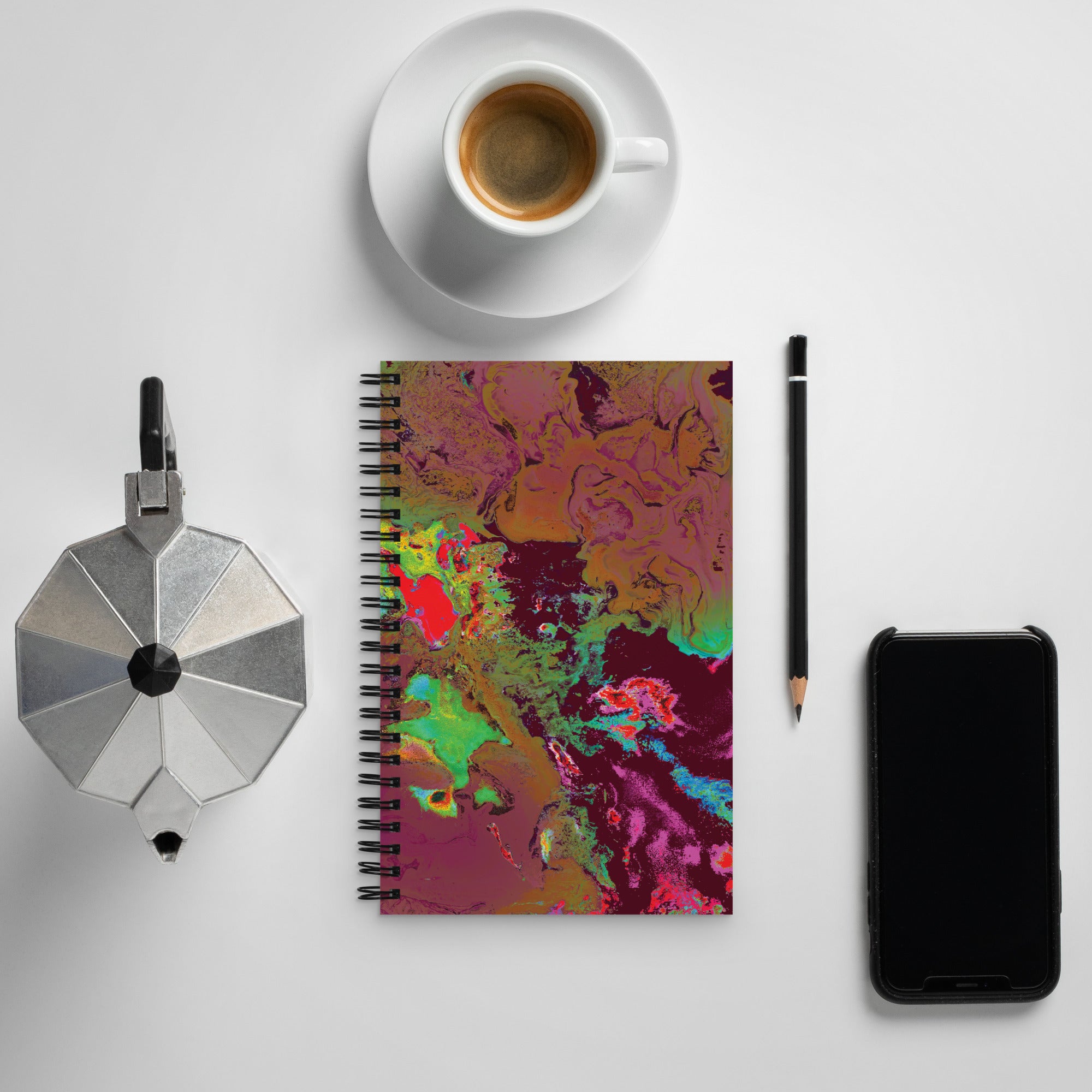 Maroon Abstract Art Dot Grid Spiral Notebook