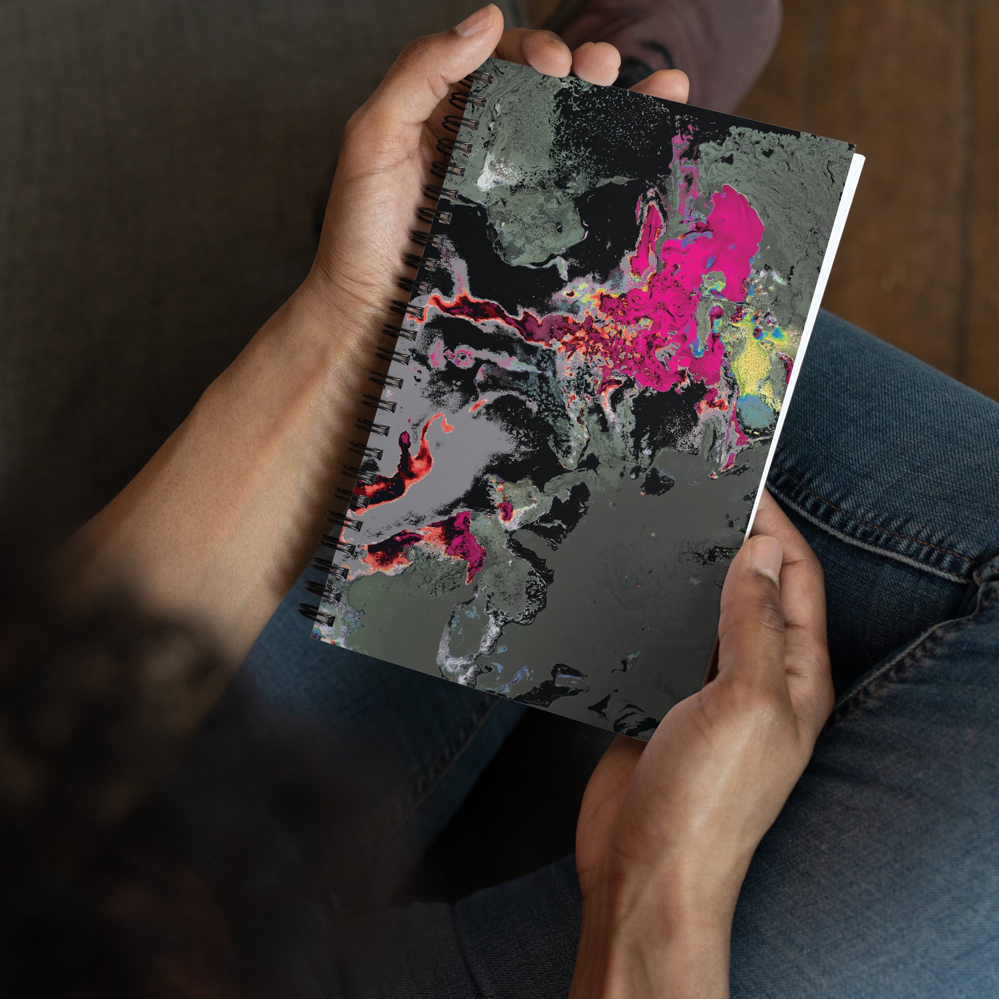 Gray Pink Abstract Art Dot Grid Spiral Notebook