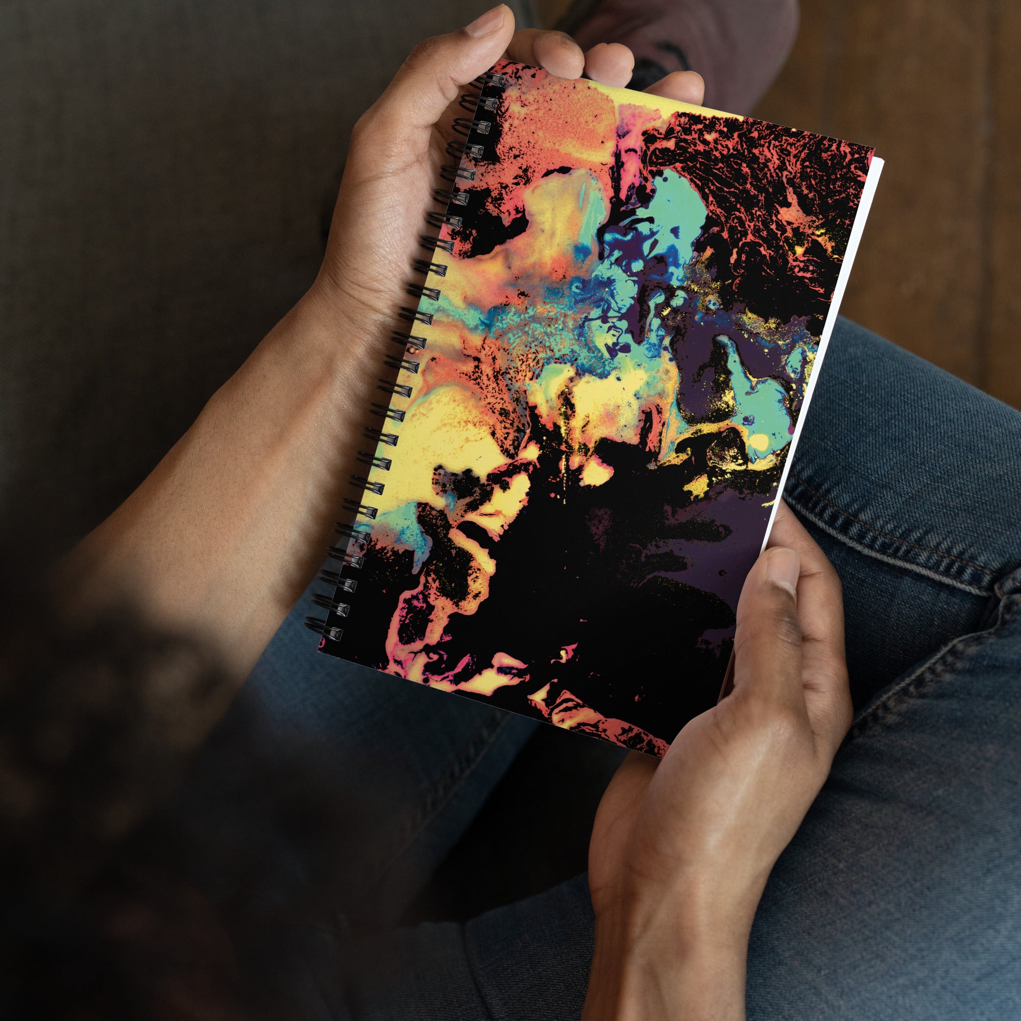 Yellow Abstract Art Dot Grid Spiral Notebook