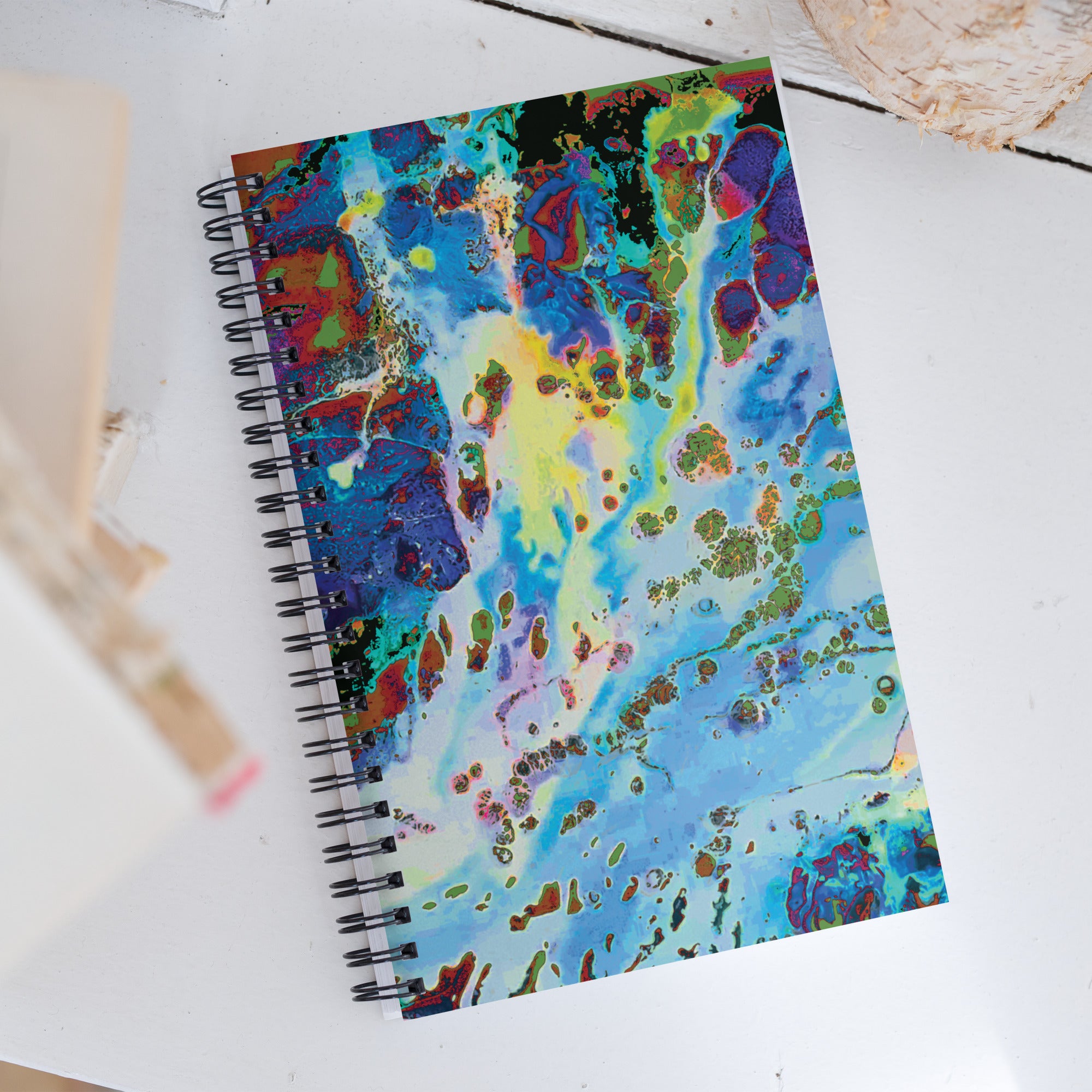 Blue Abstract Art Dot Grid Spiral Notebook