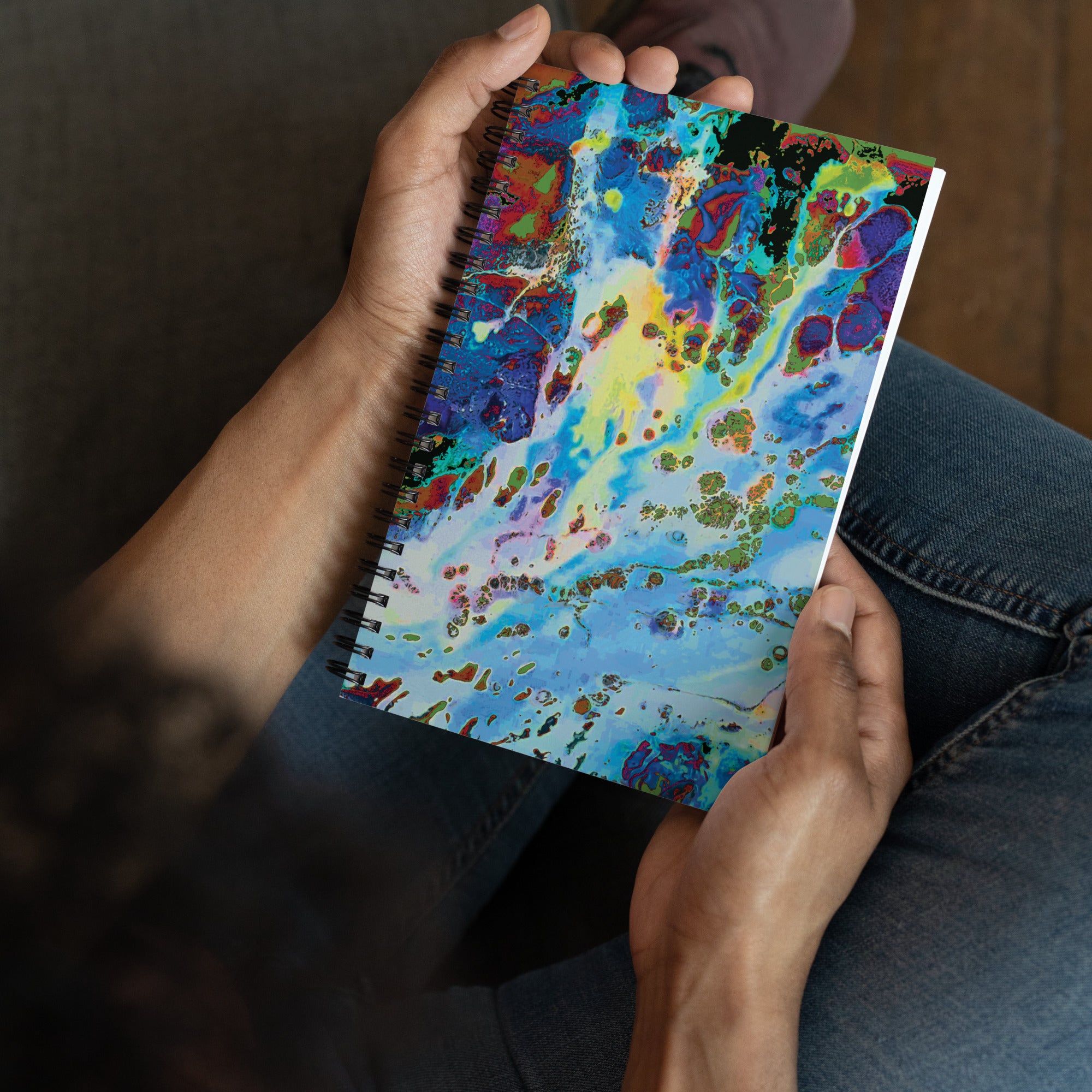 Blue Abstract Art Dot Grid Spiral Notebook