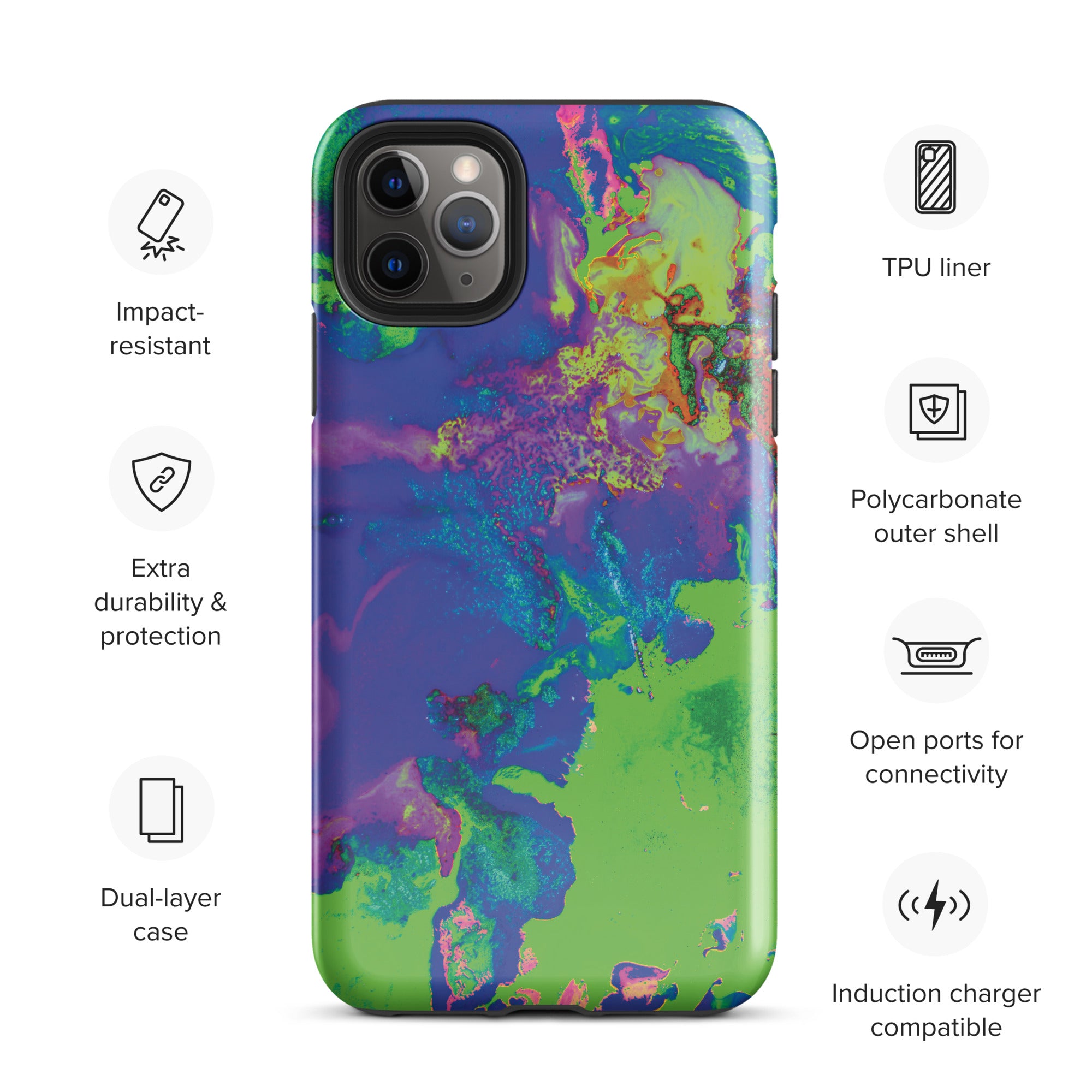 Neon Green and Purple Abstract Art Tough iPhone Case