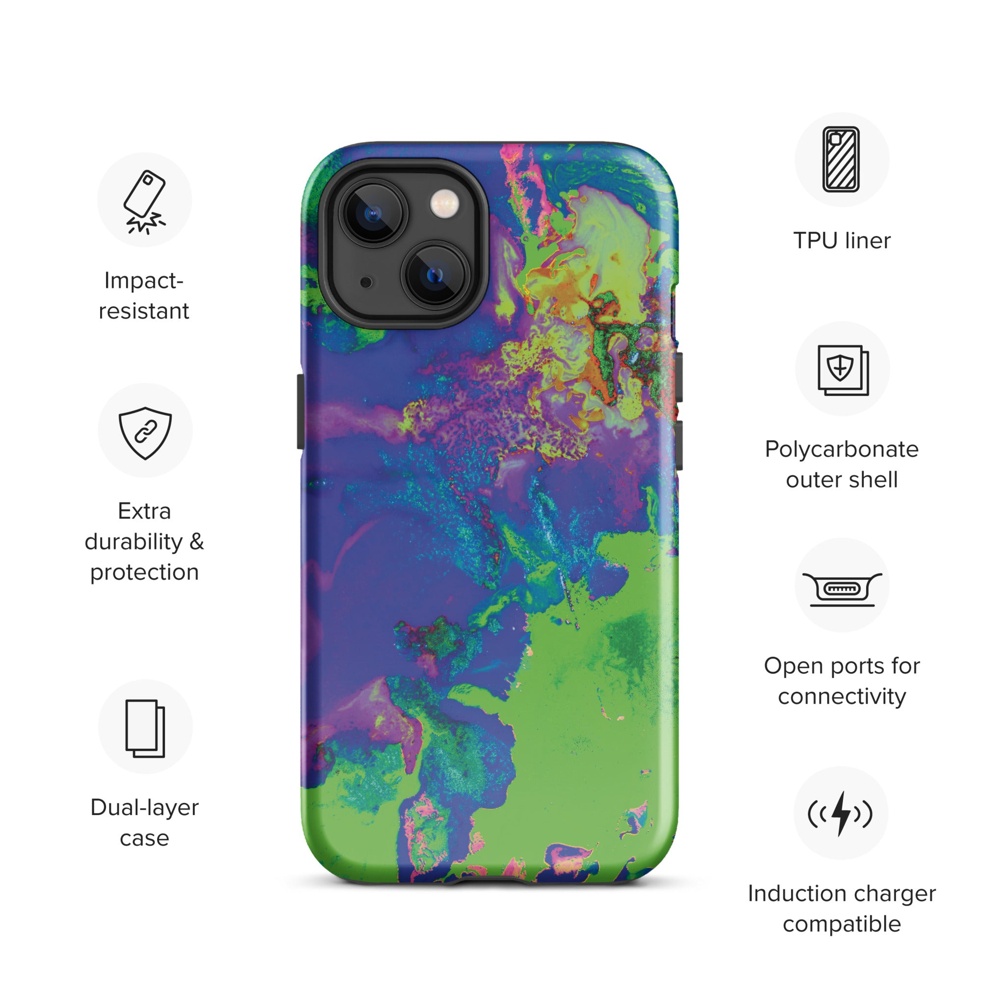 Neon Green and Purple Abstract Art Tough iPhone Case