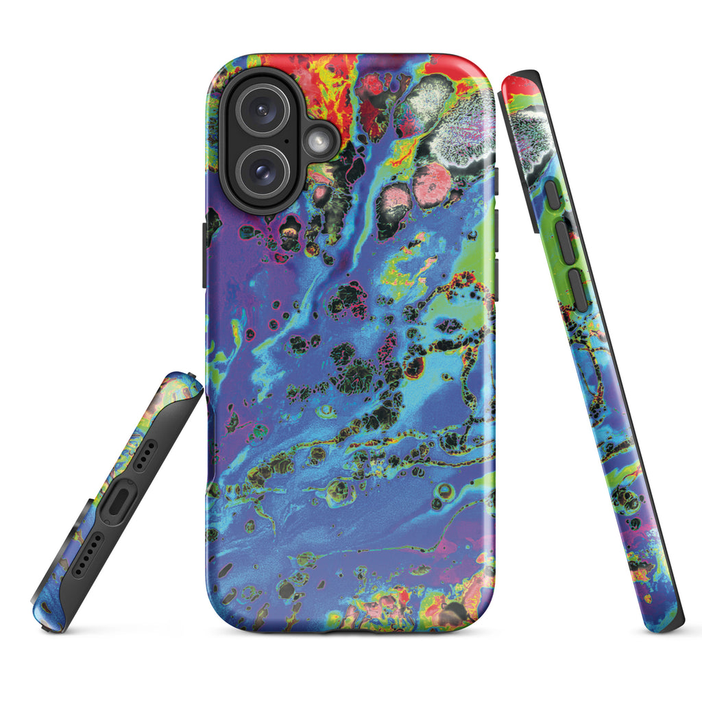 Neon Blue Abstract Art Tough iPhone Case