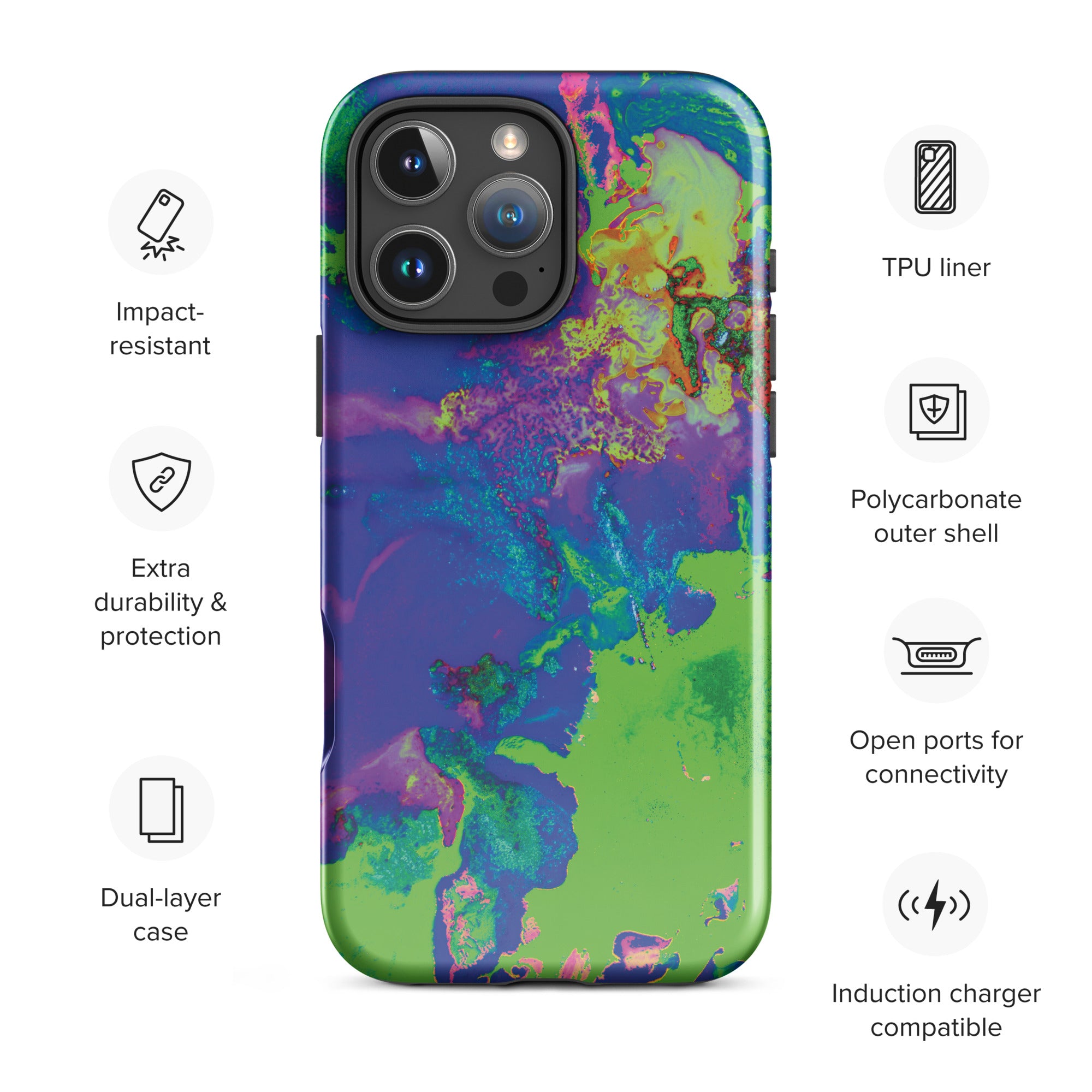 Neon Green and Purple Abstract Art Tough iPhone Case