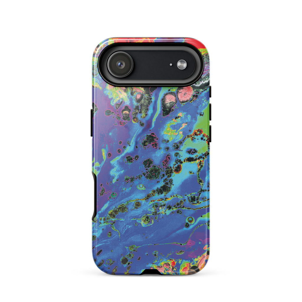 Neon Blue Abstract Art Tough iPhone Case