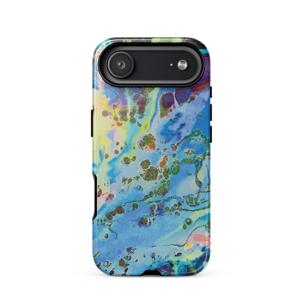 Colorful marbled phone case on a white background