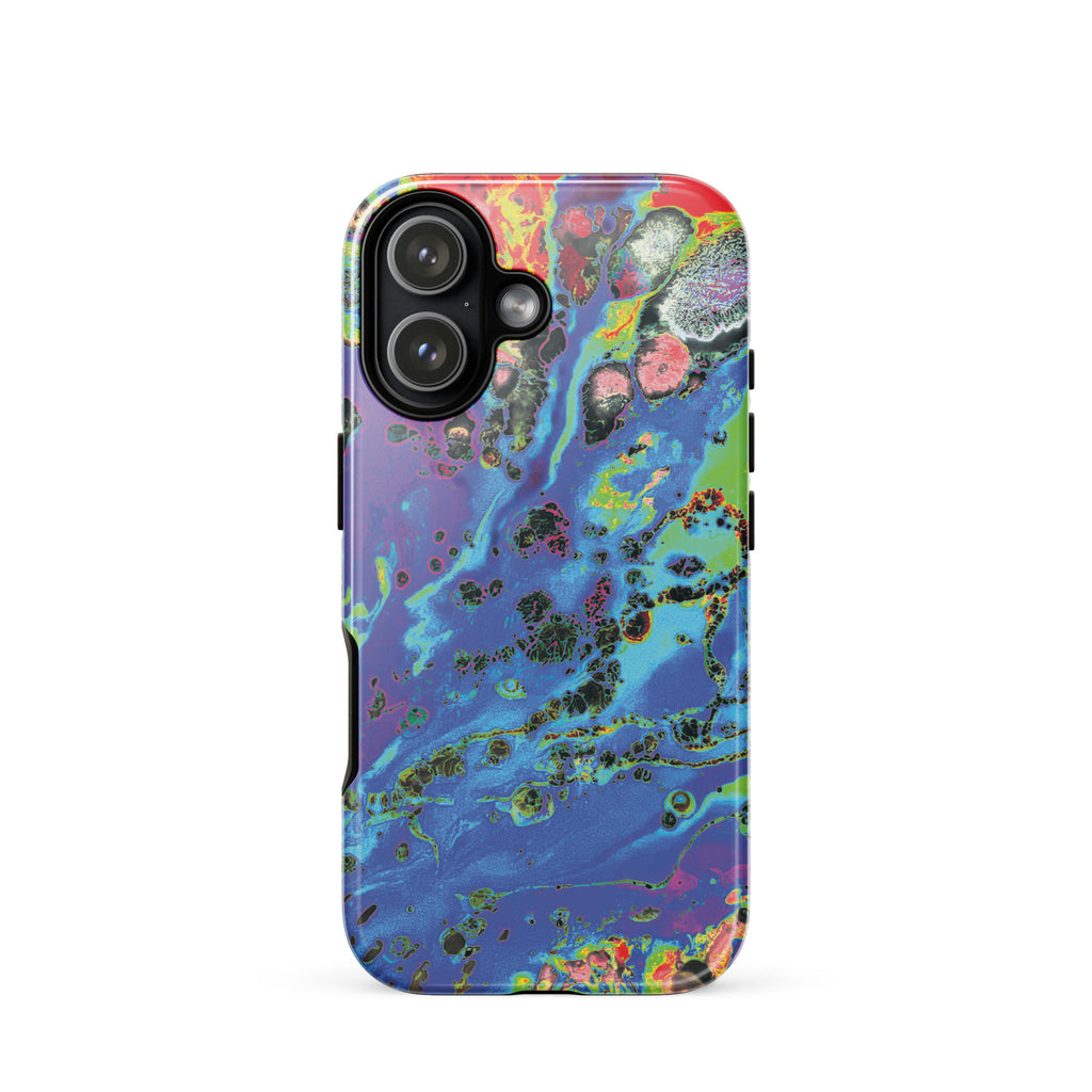 Neon Blue Abstract Art Tough iPhone Case