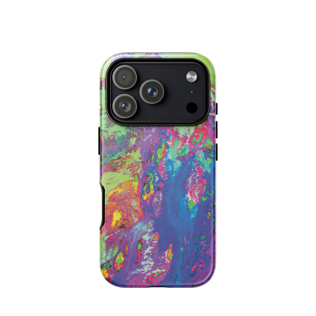 Colorful phone case with a abstract design on a white background