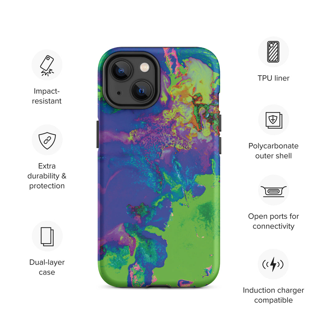 Neon Green and Purple Abstract Art Tough iPhone Case