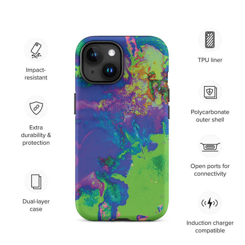 Neon Green and Purple Abstract Art Tough iPhone Case