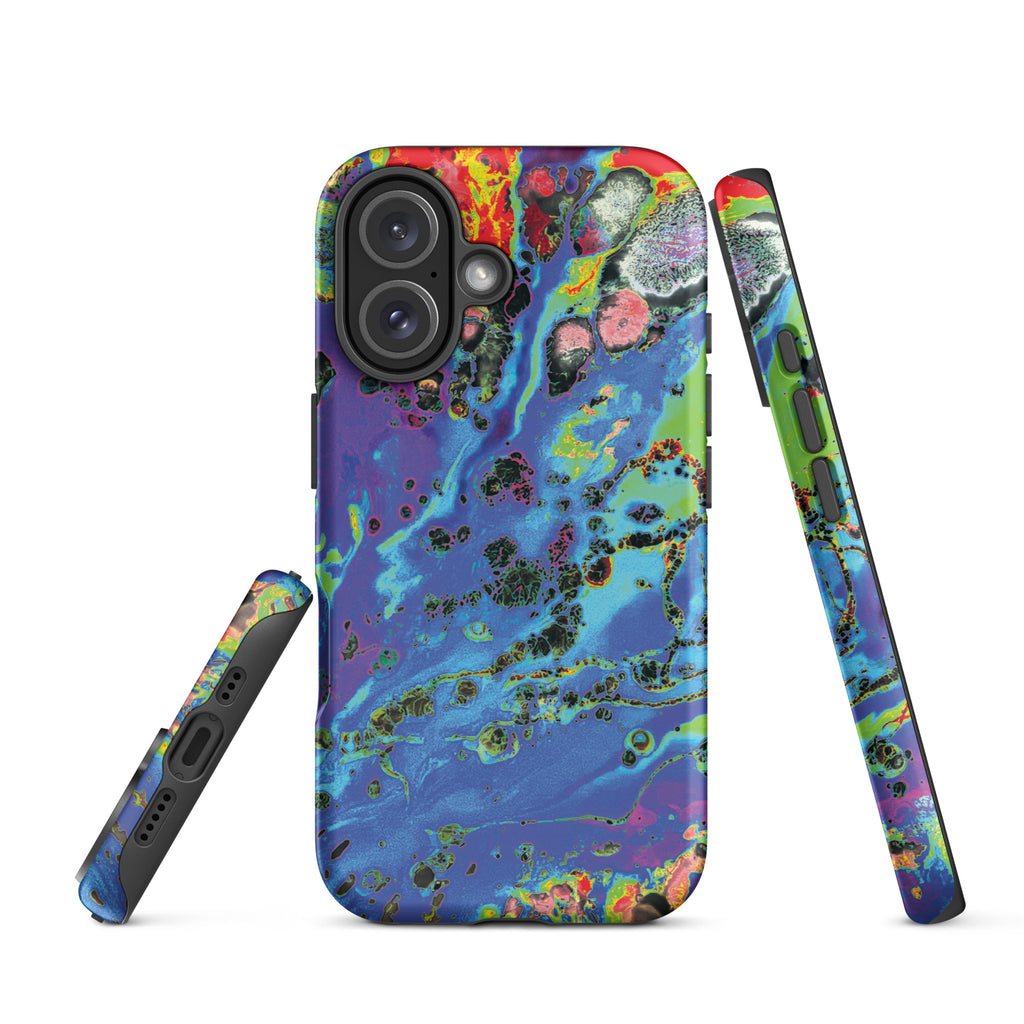 Neon Blue Abstract Art Tough iPhone Case