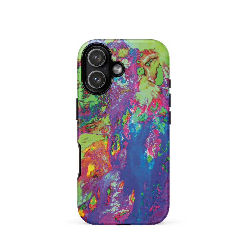 Colorful abstract phone case on a white background