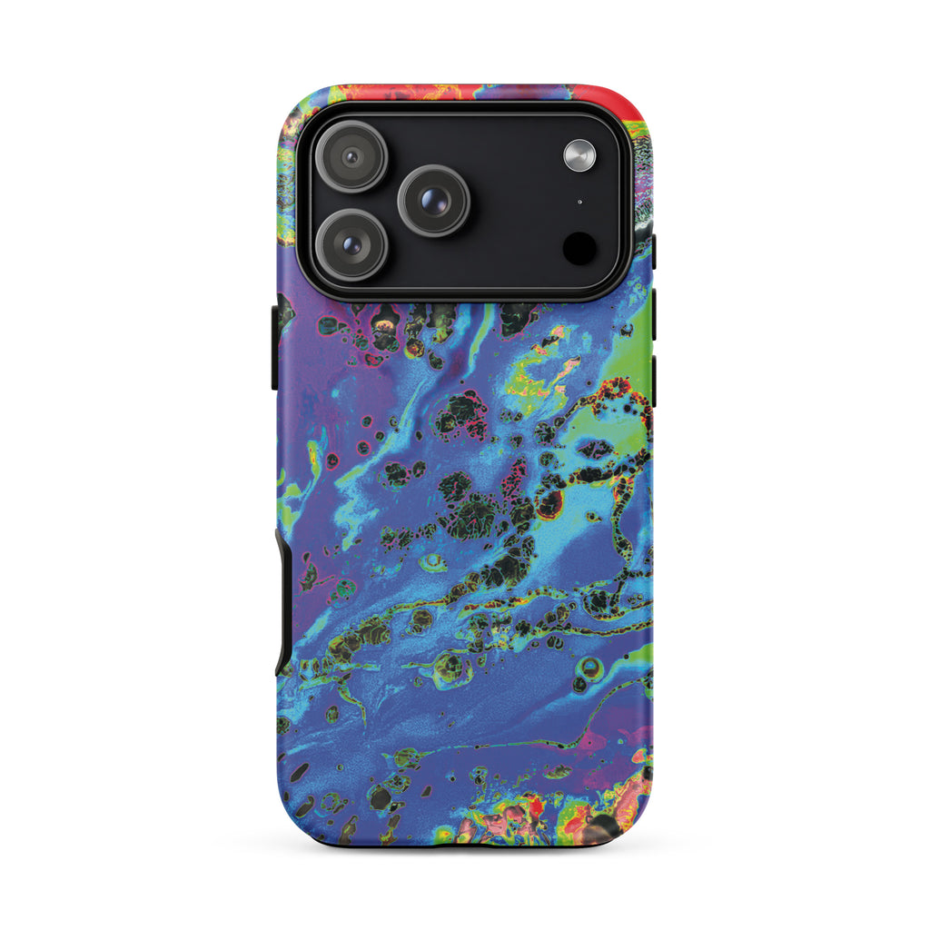 Neon Blue Abstract Art Tough iPhone Case