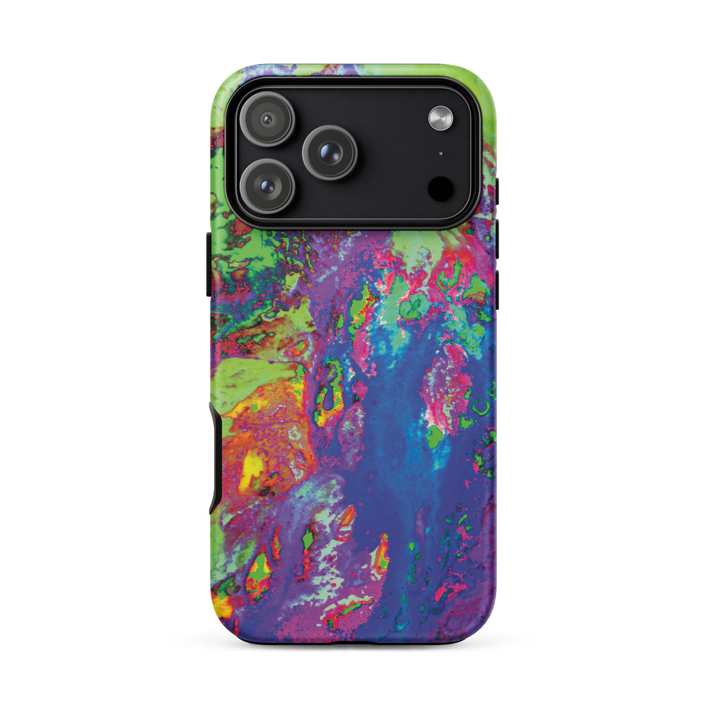 Colorful abstract phone case on a white background