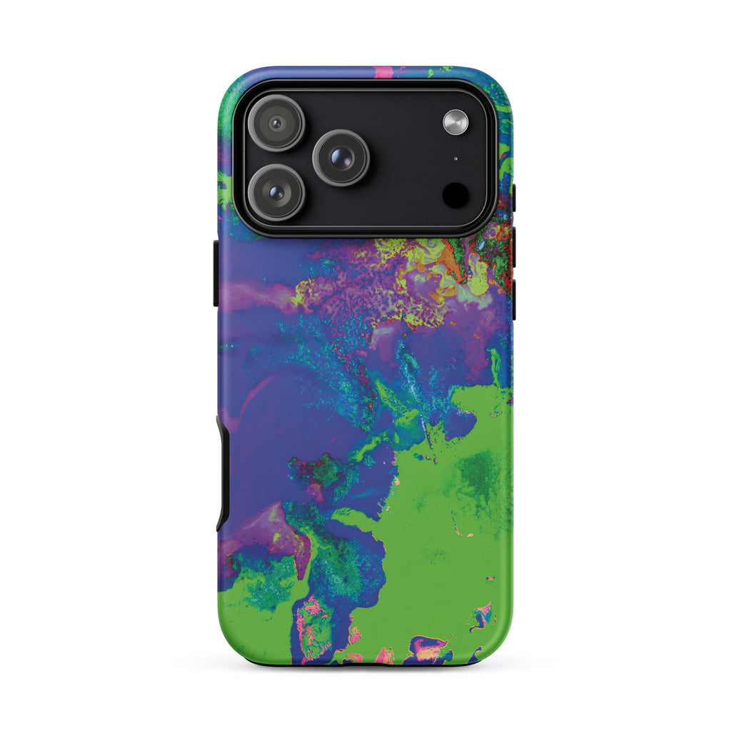 Neon Green and Purple Abstract Art Tough iPhone Case
