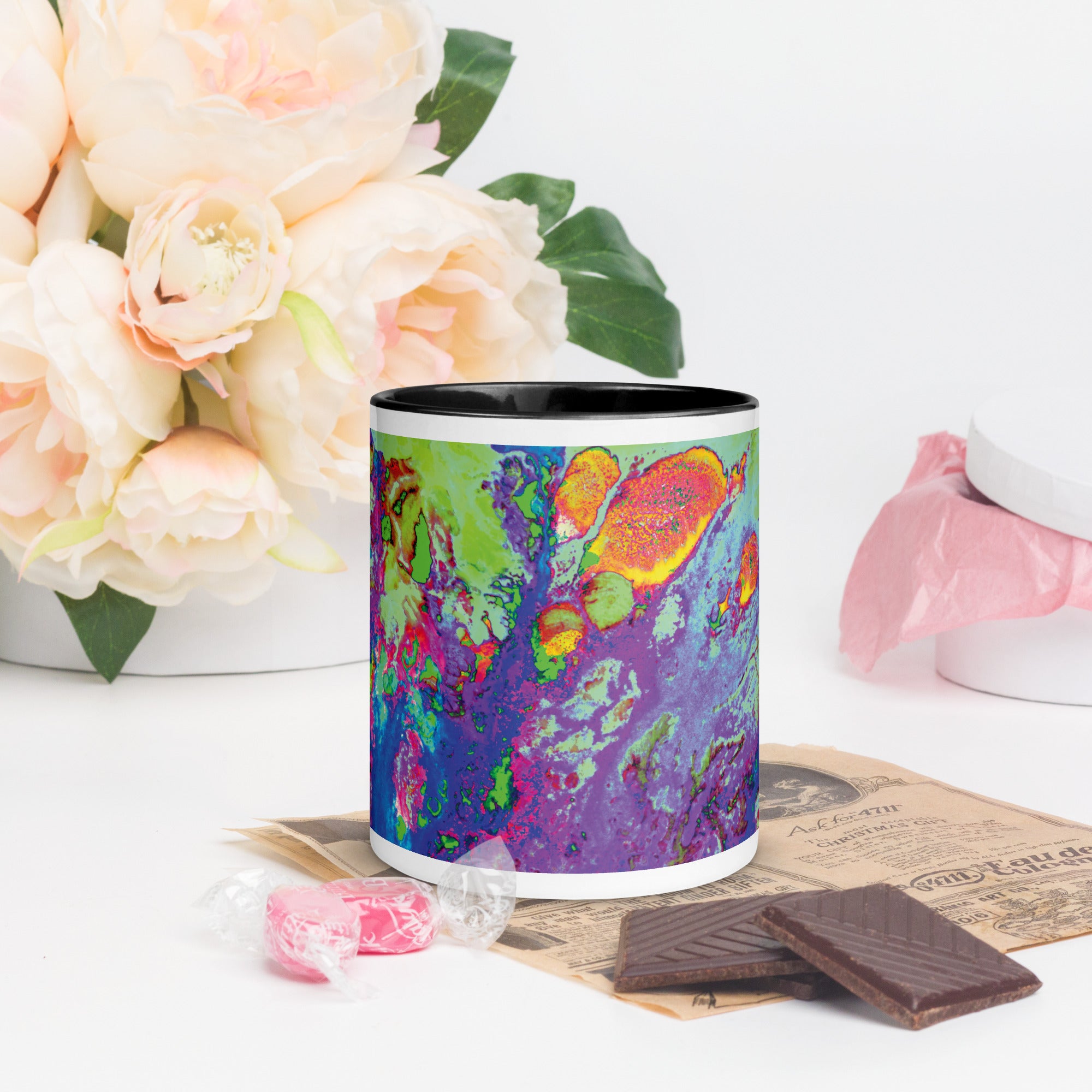 Neon Abstract Art Ceramic Mug with Black Color Inside