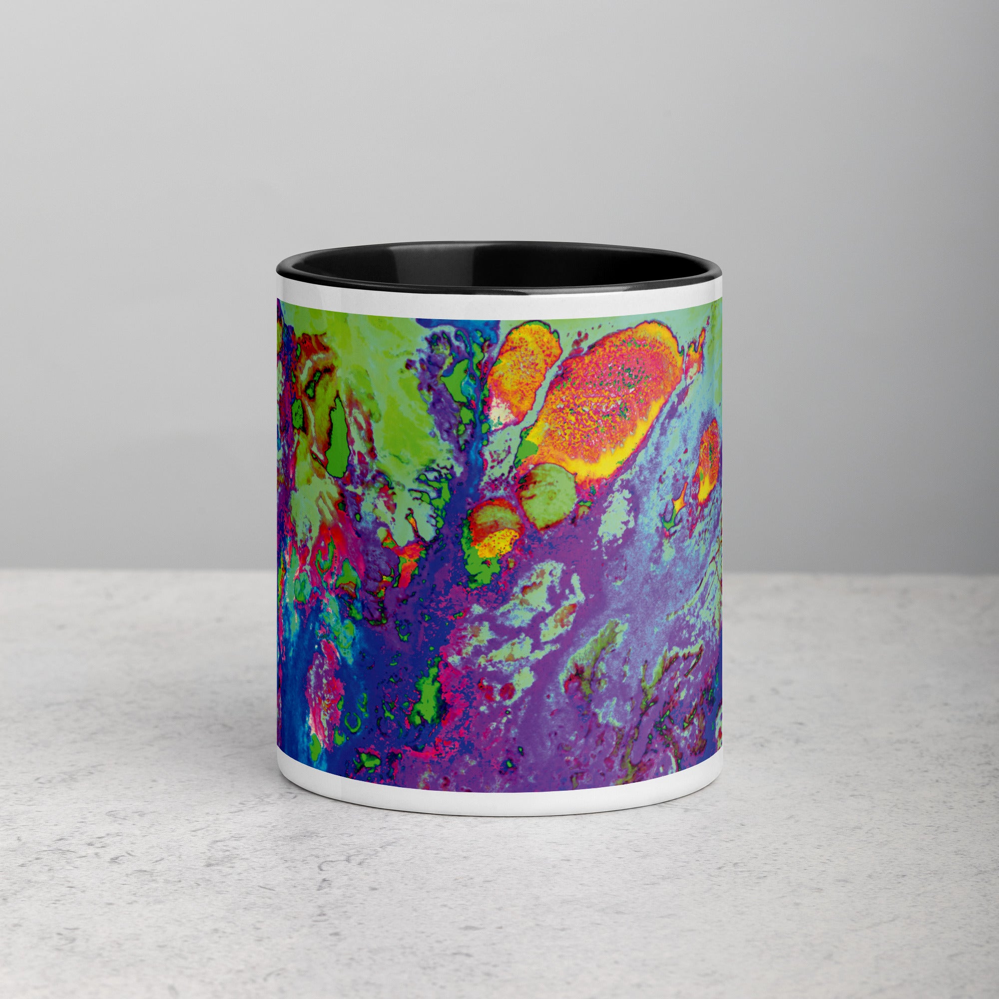 Neon Abstract Art Ceramic Mug with Black Color Inside