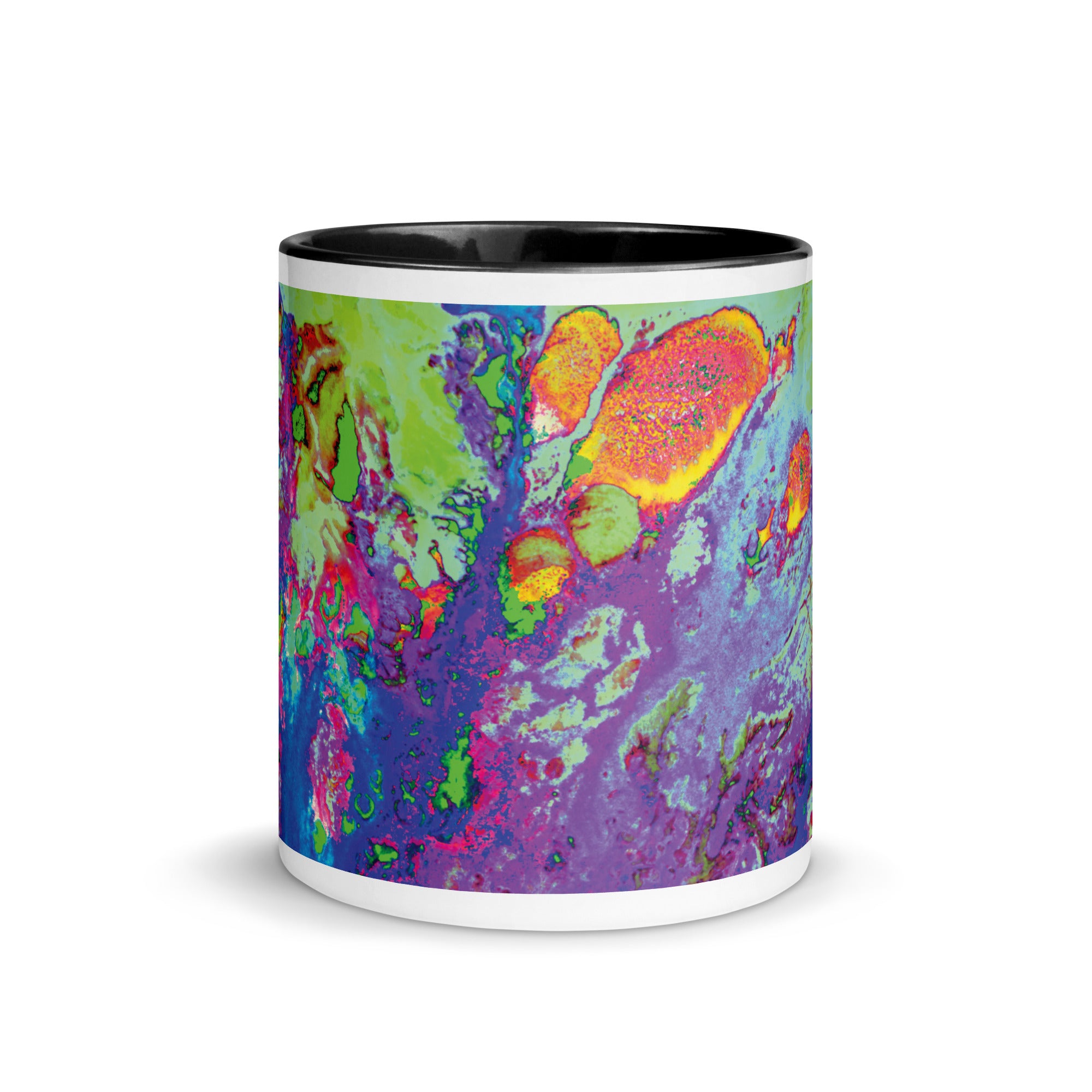 Neon Abstract Art Ceramic Mug with Blue Color Inside