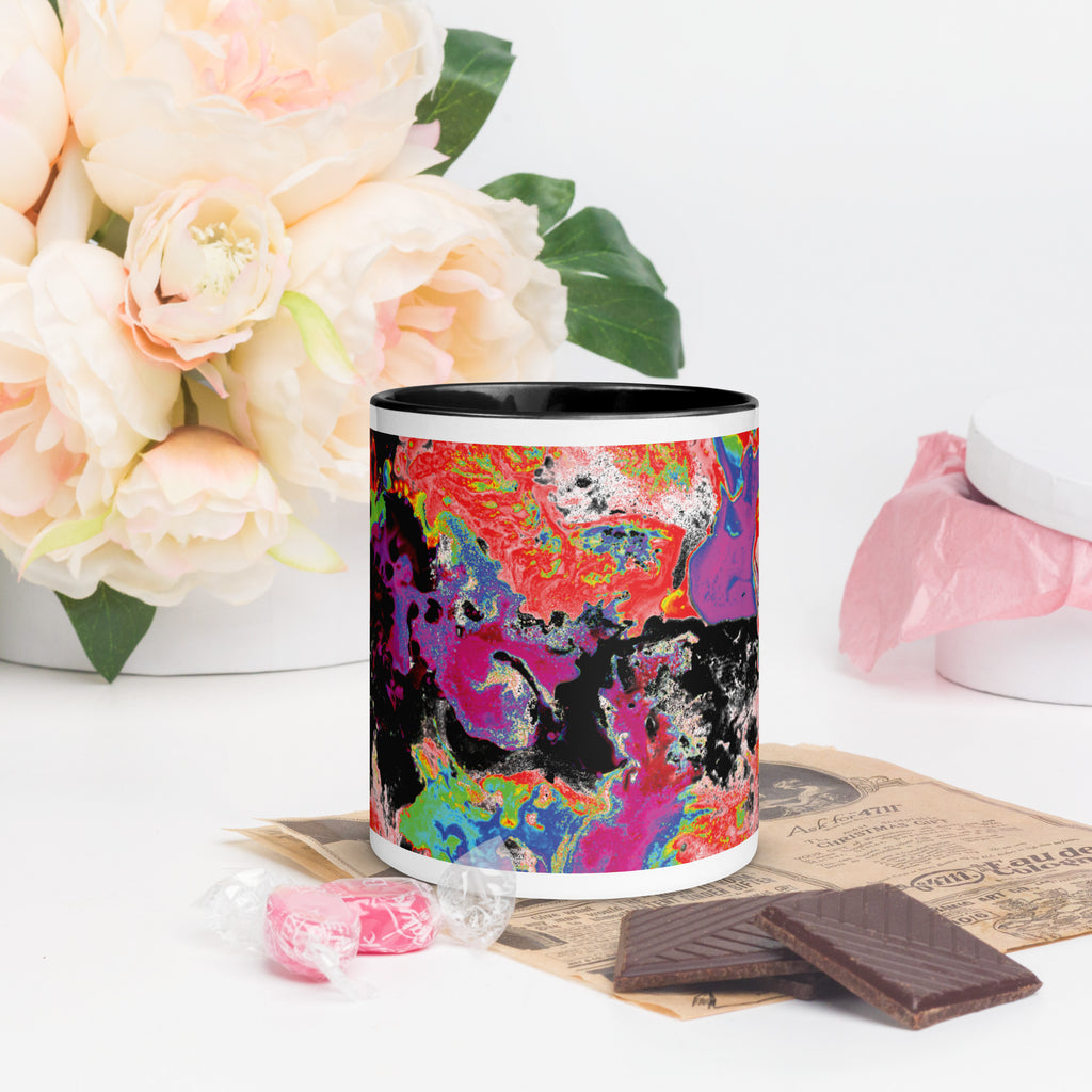 Neon Abstract Art Ceramic Coffee Mug With Black Color Inside