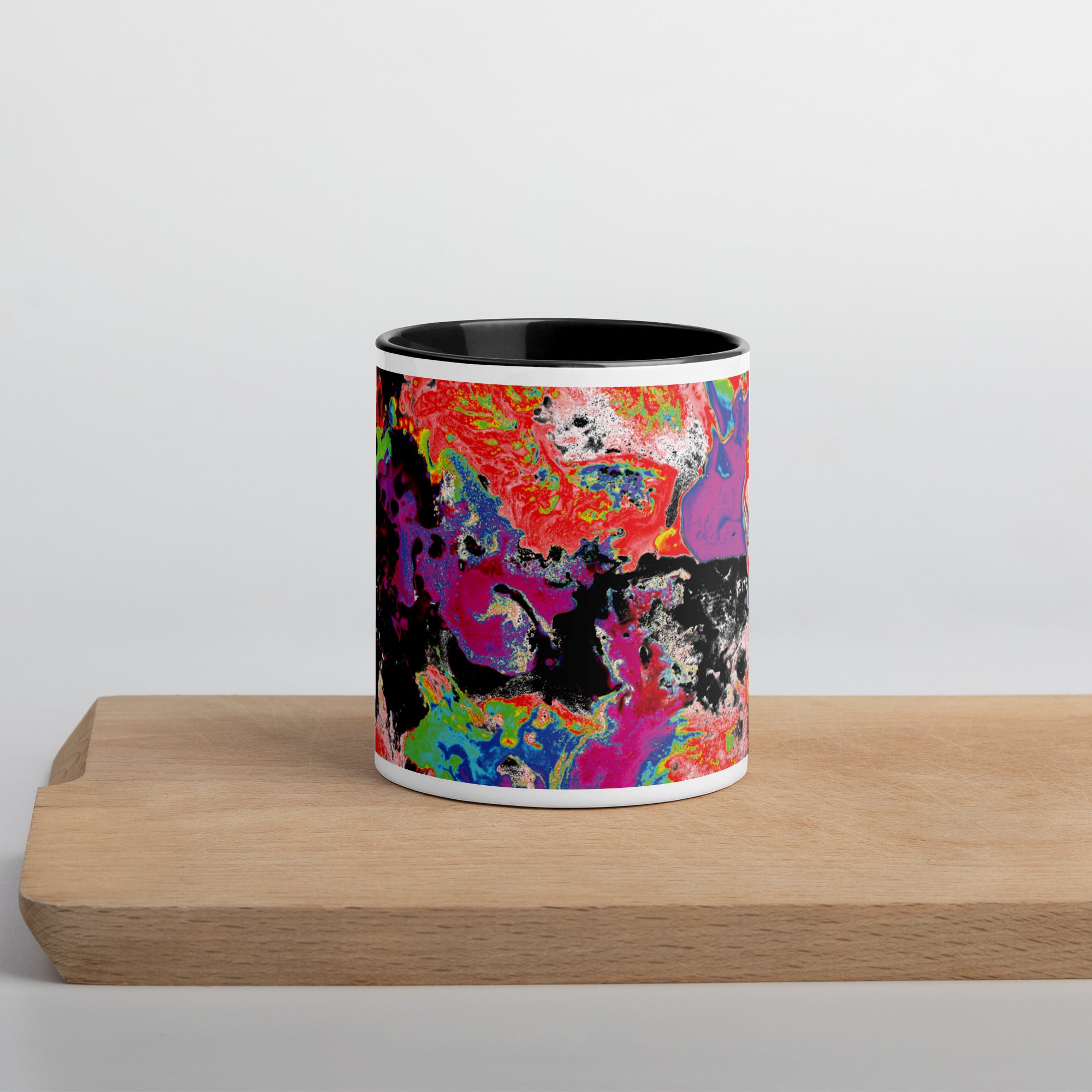 Neon Abstract Art Ceramic Coffee Mug With Black Color Inside