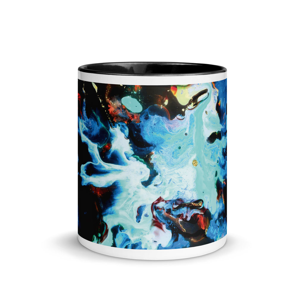 Aqua Abstract Art Ceramic Mug with Black Color Inside