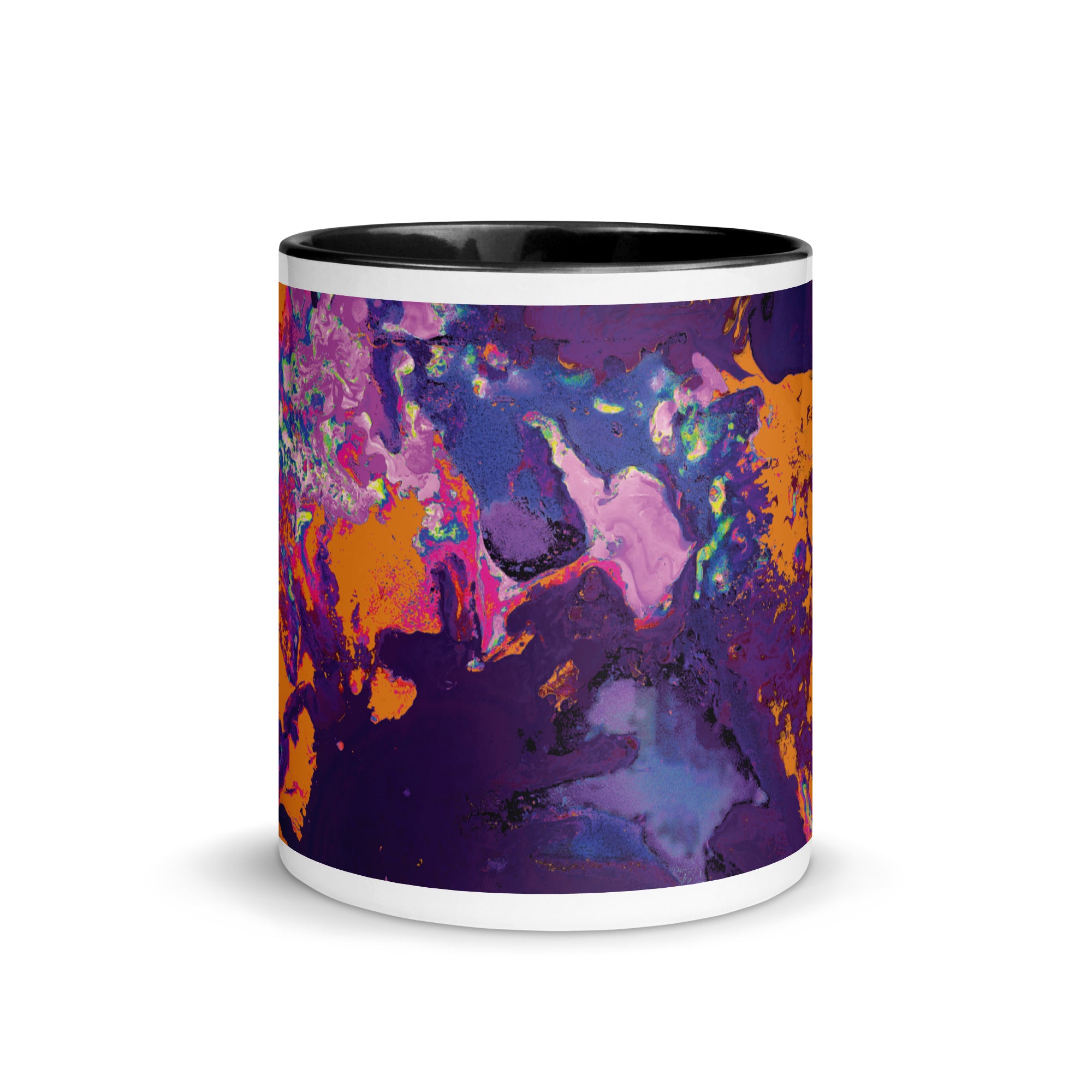 Magenta Orange Abstract Art Ceramic Coffee Mug with Black Color Inside