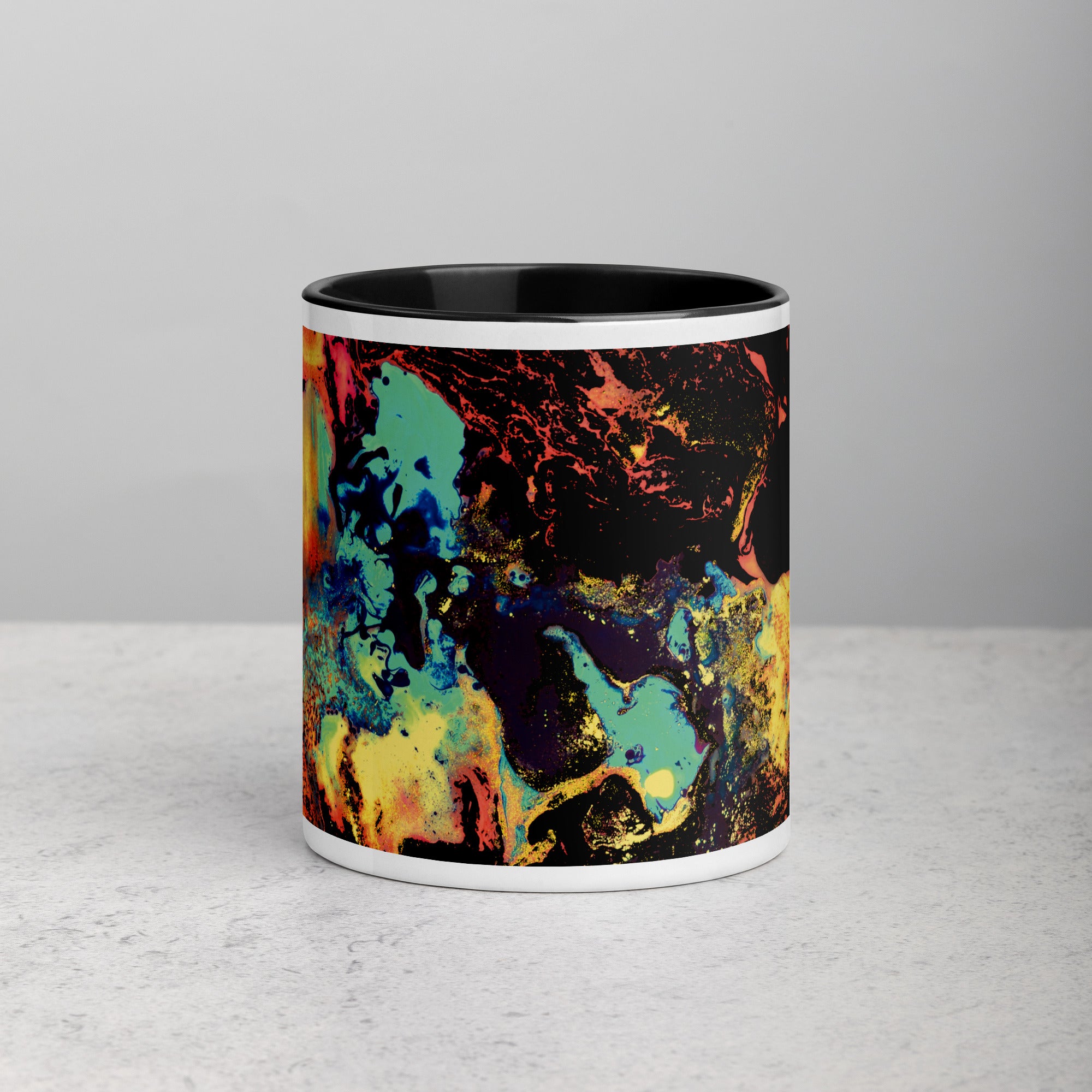 Yellow Abstract Art Ceramic Coffee Mug with Black Color Inside