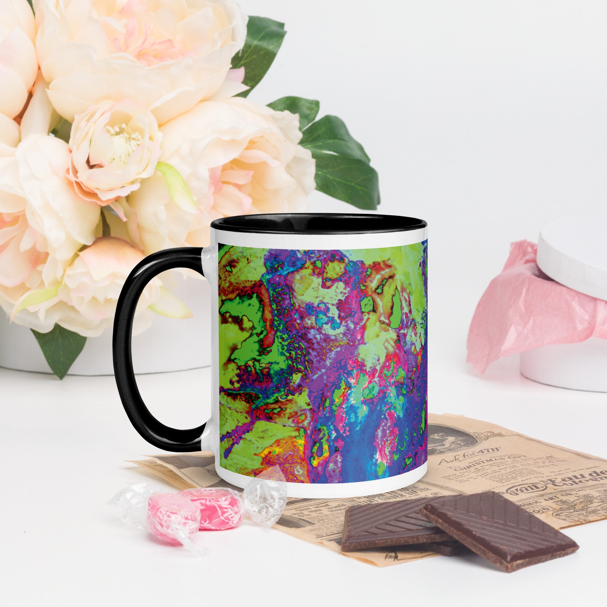 Neon Abstract Art Ceramic Mug with Black Color Inside
