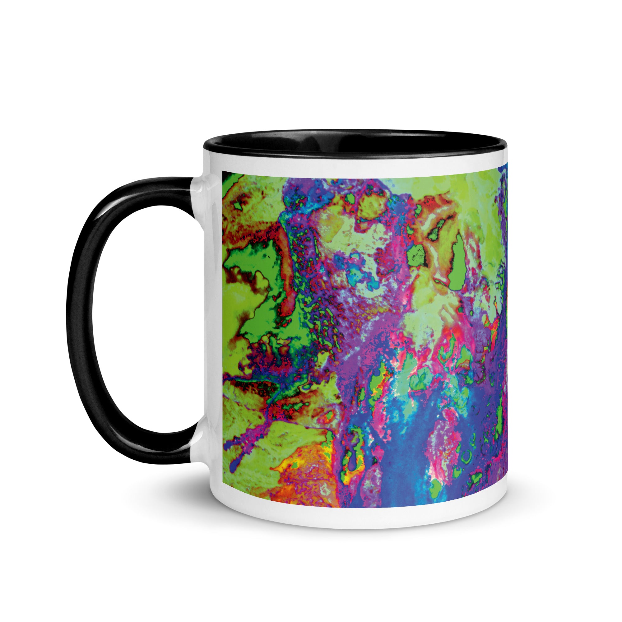 Neon Abstract Art Ceramic Mug with Blue Color Inside