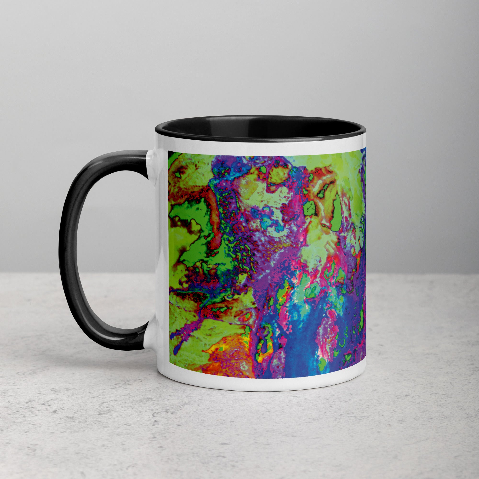 Neon Abstract Art Ceramic Mug with Black Color Inside
