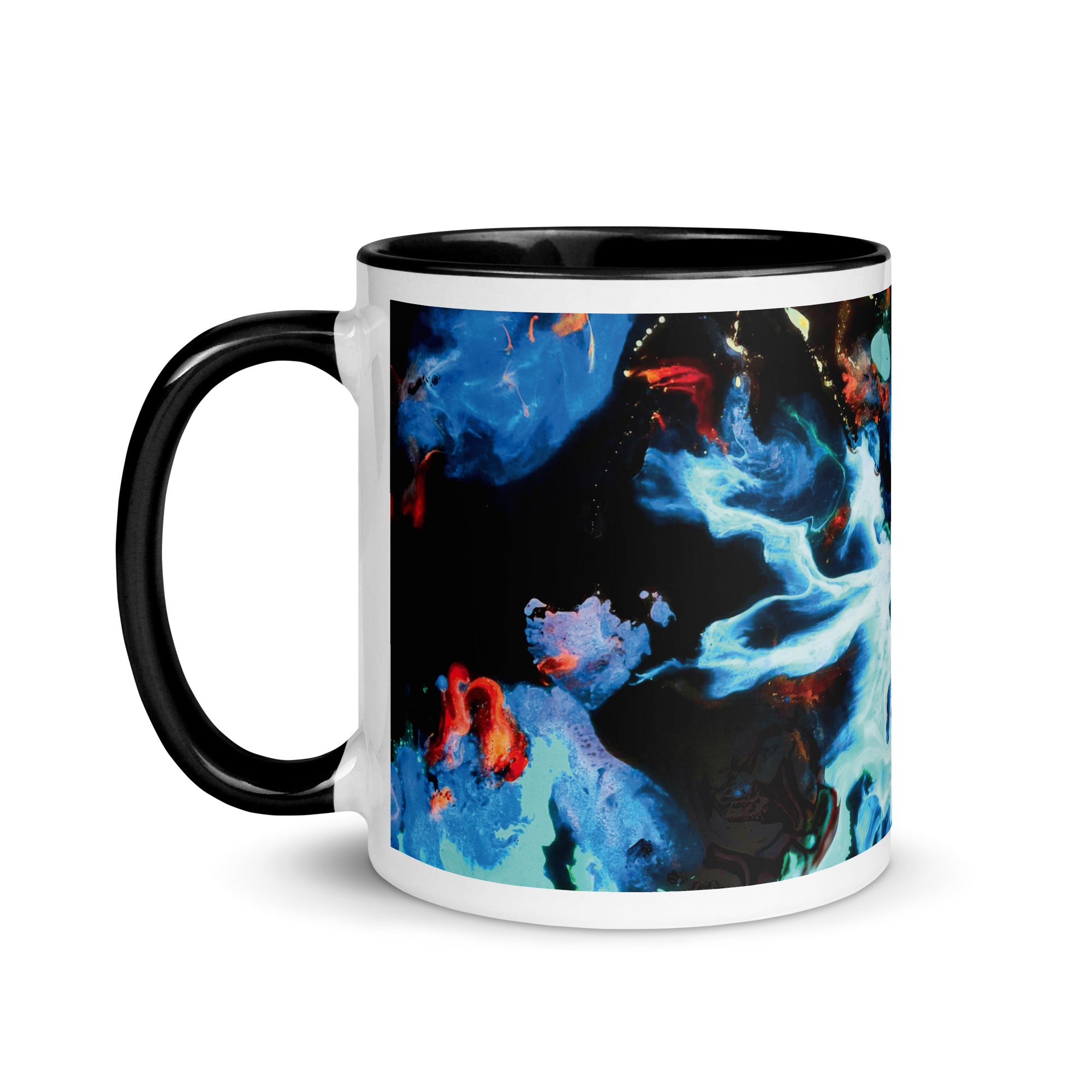 Aqua Abstract Art Ceramic Mug with Black Color Inside