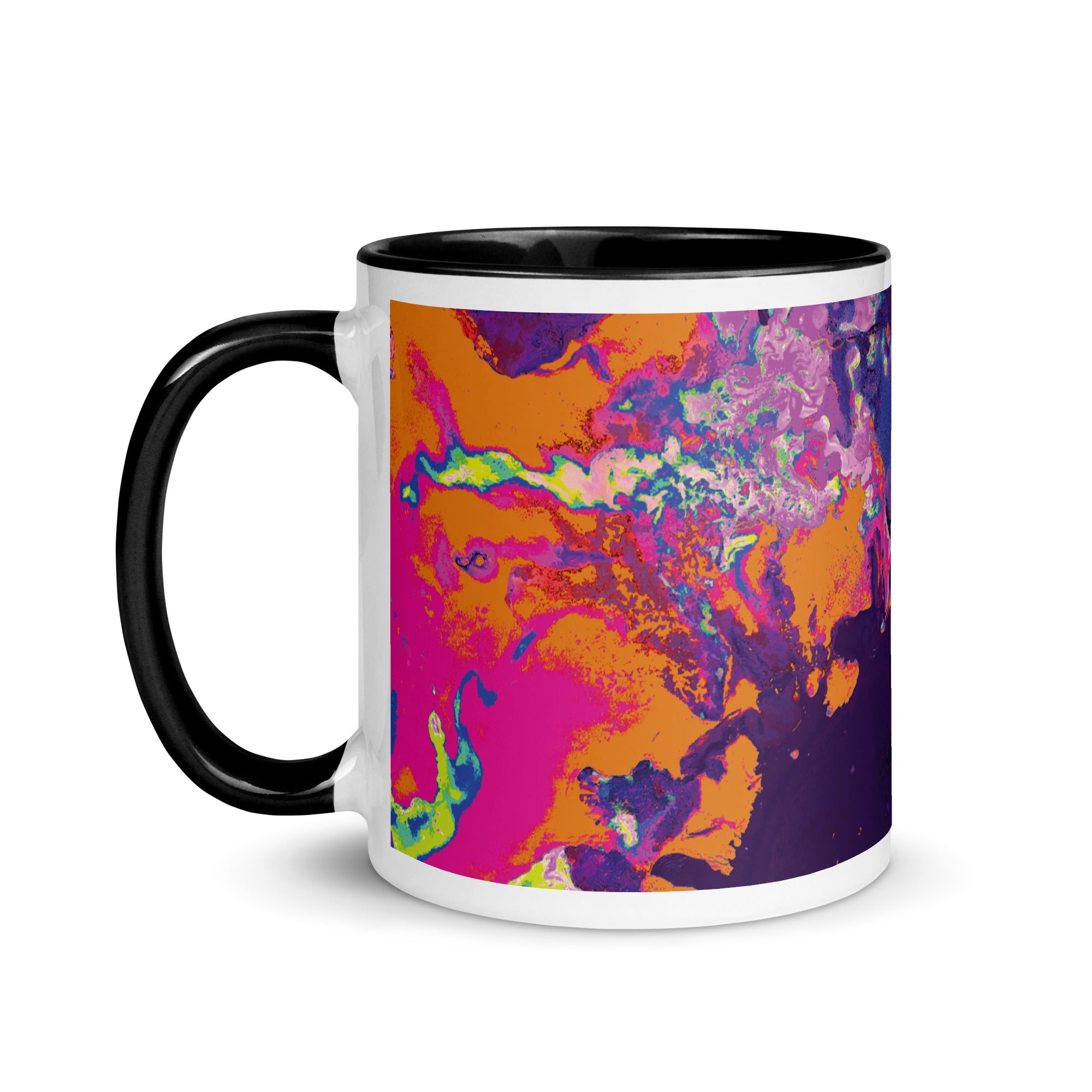 Magenta Orange Abstract Art Ceramic Coffee Mug with Black Color Inside