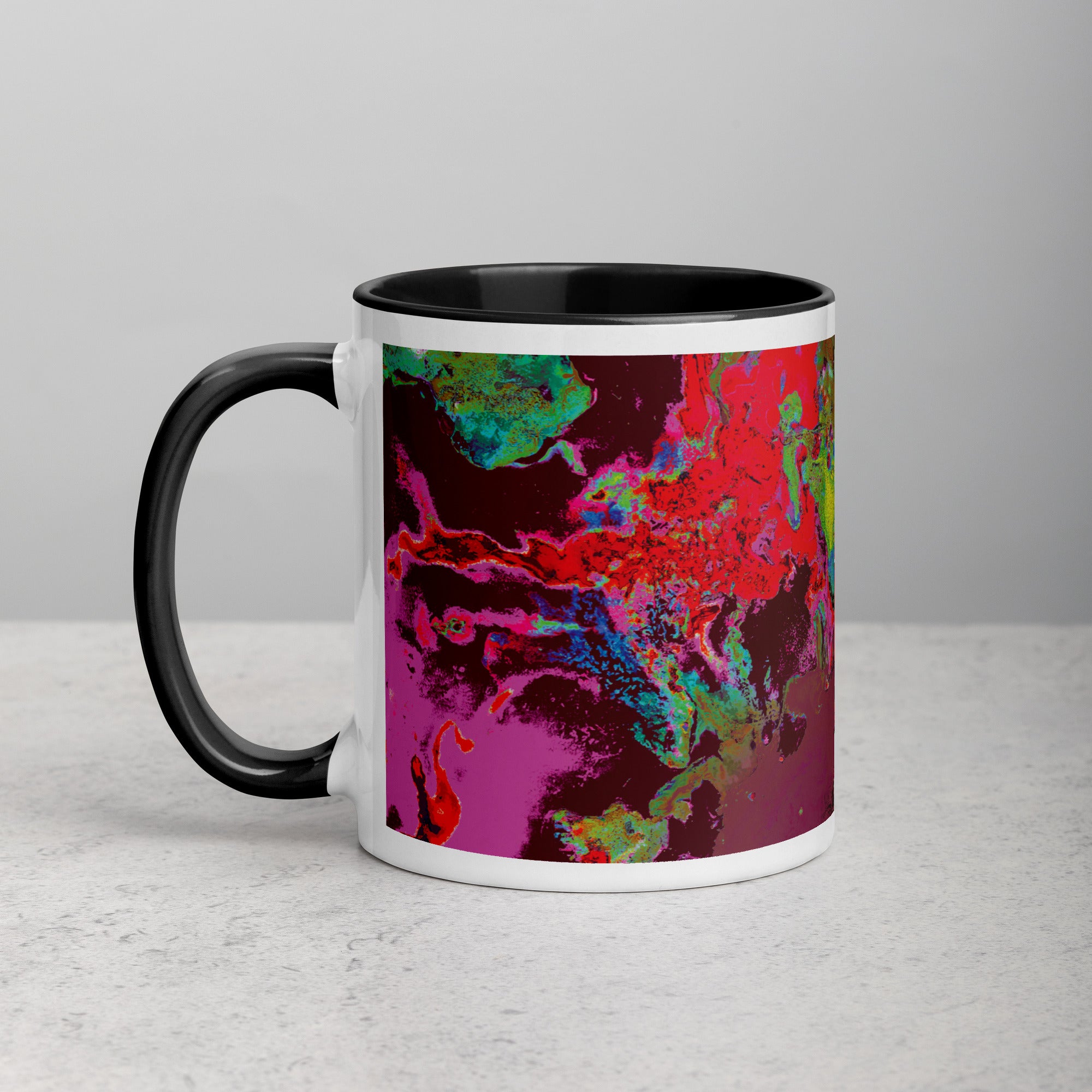 Magenta Abstract Art Ceramic Coffee Mug with Black Color Inside