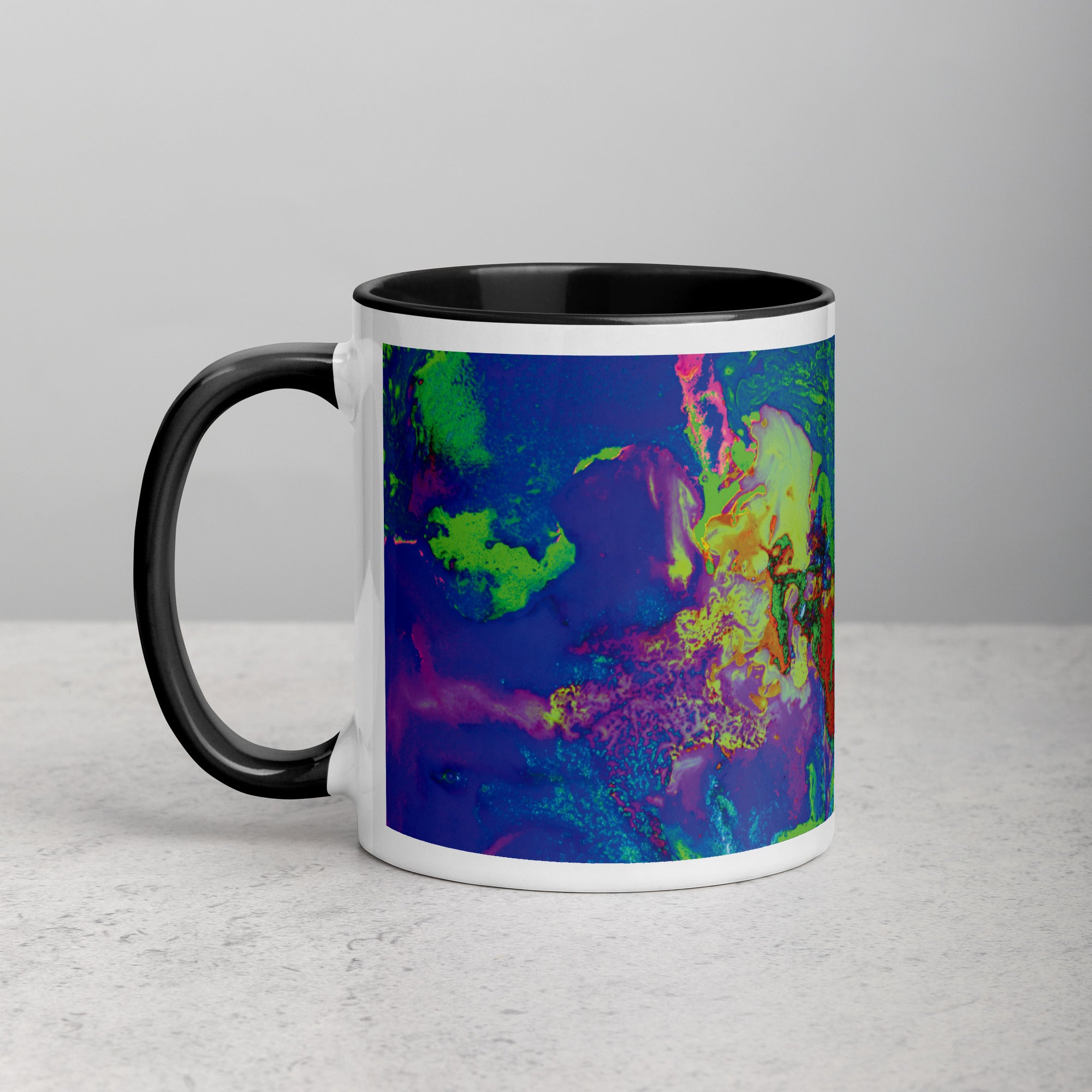 Neon Purple Abstract Art Ceramic Coffee Mug with Black Color Inside