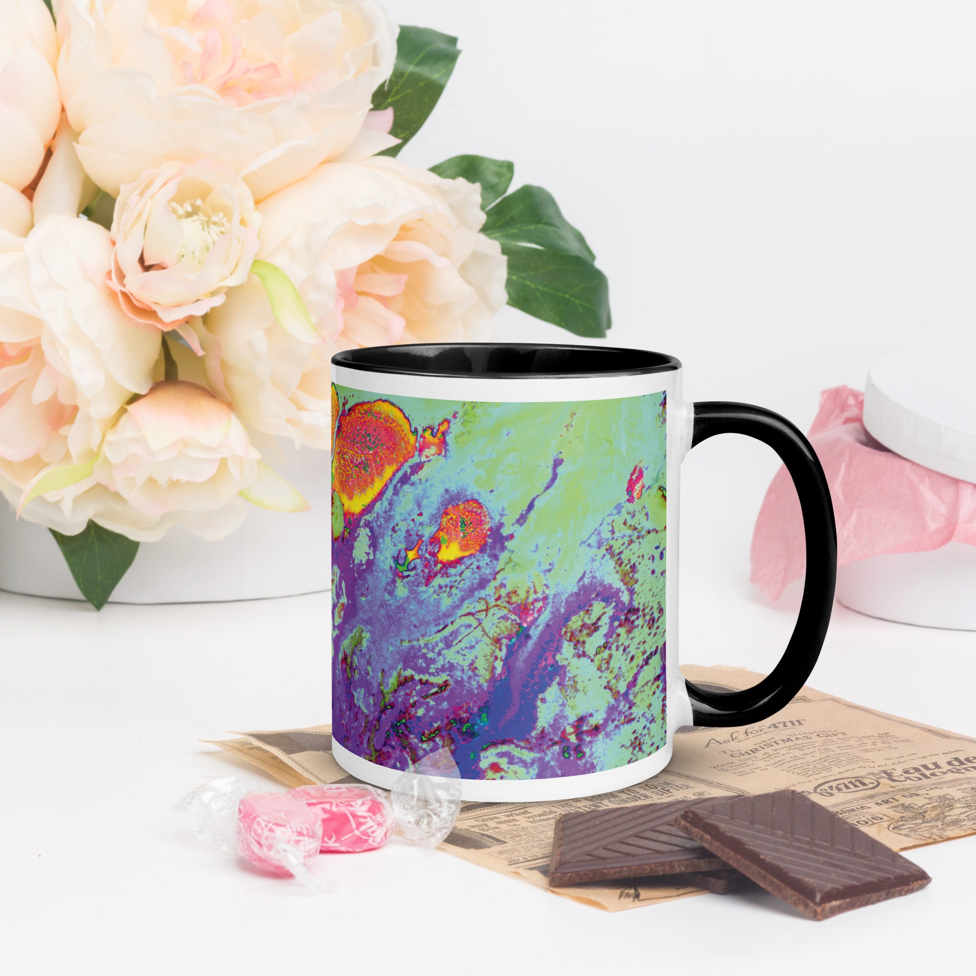 Neon Abstract Art Ceramic Mug with Black Color Inside