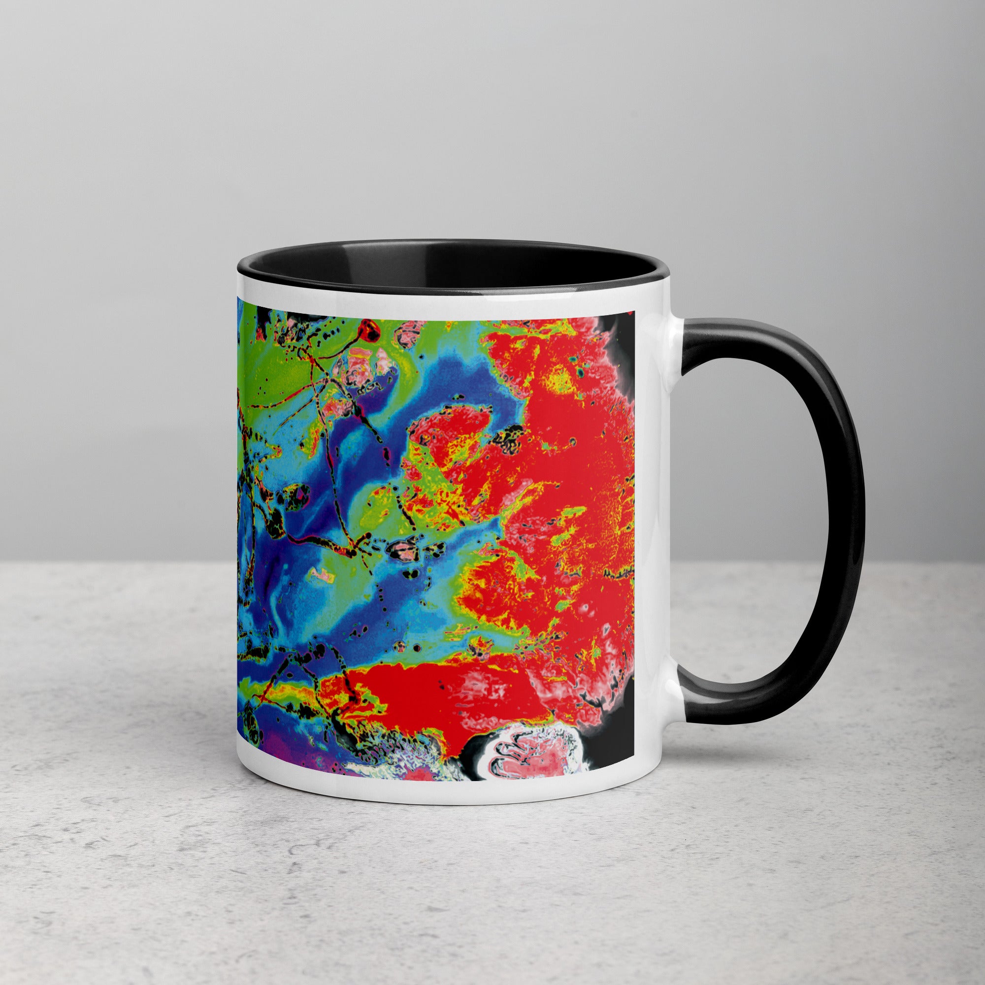 Neon Pastel Abstract Art Ceramic Coffee Mug with Black Color Inside