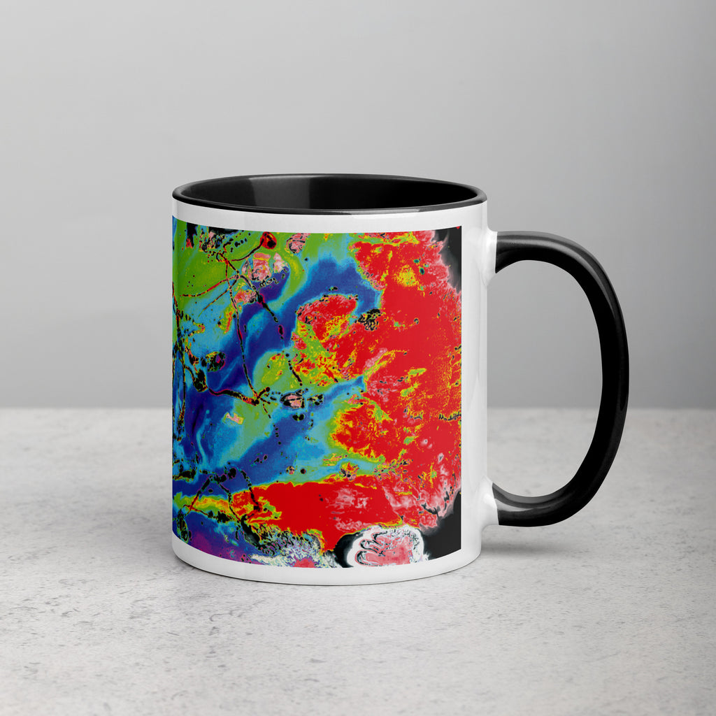 Neon Pastel Abstract Art Ceramic Coffee Mug with Black Color Inside