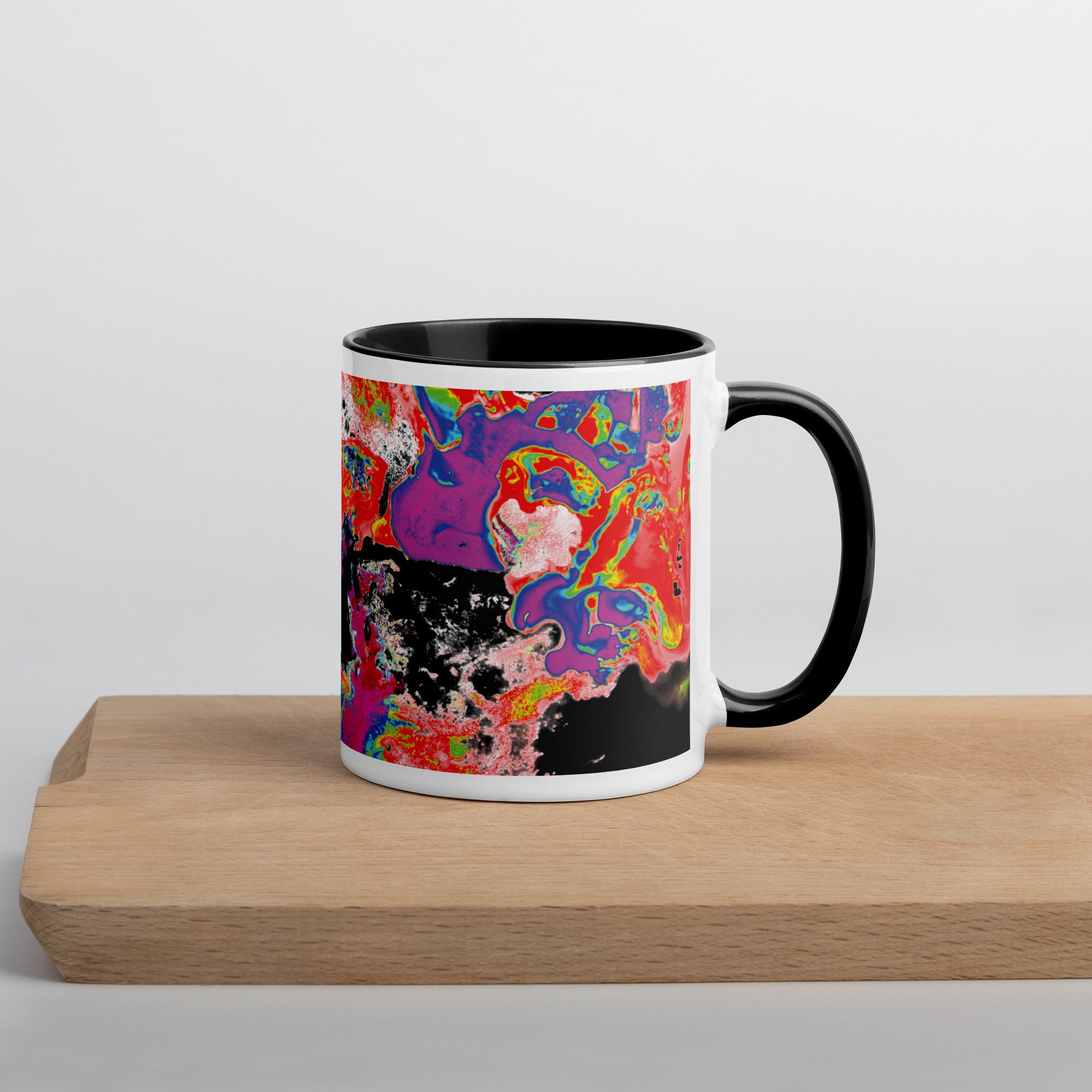 Neon Abstract Art Ceramic Coffee Mug With Black Color Inside