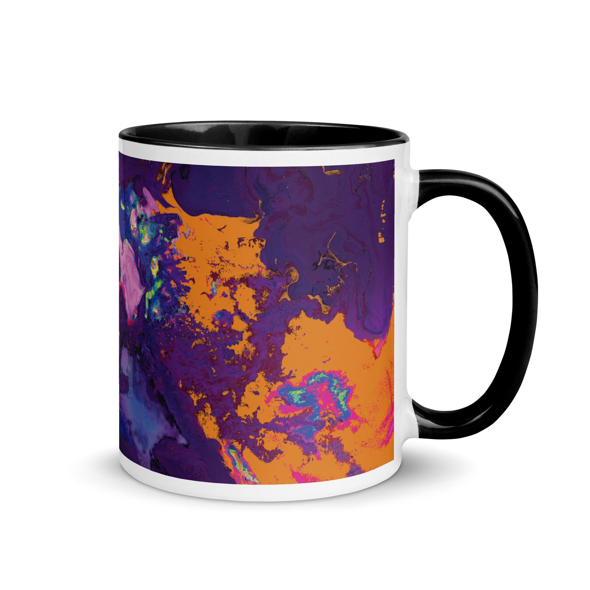 Magenta Orange Abstract Art Ceramic Coffee Mug with Black Color Inside