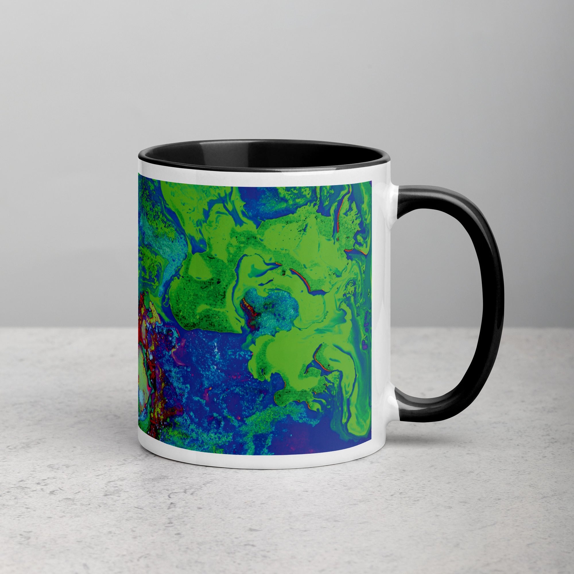Neon Purple Abstract Art Ceramic Coffee Mug with Black Color Inside