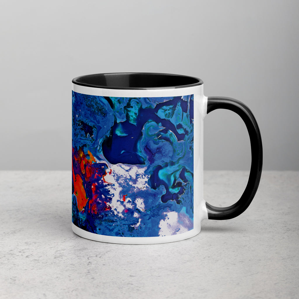 Aqua Orange Abstract Art Ceramic Coffee Mug with Black Color