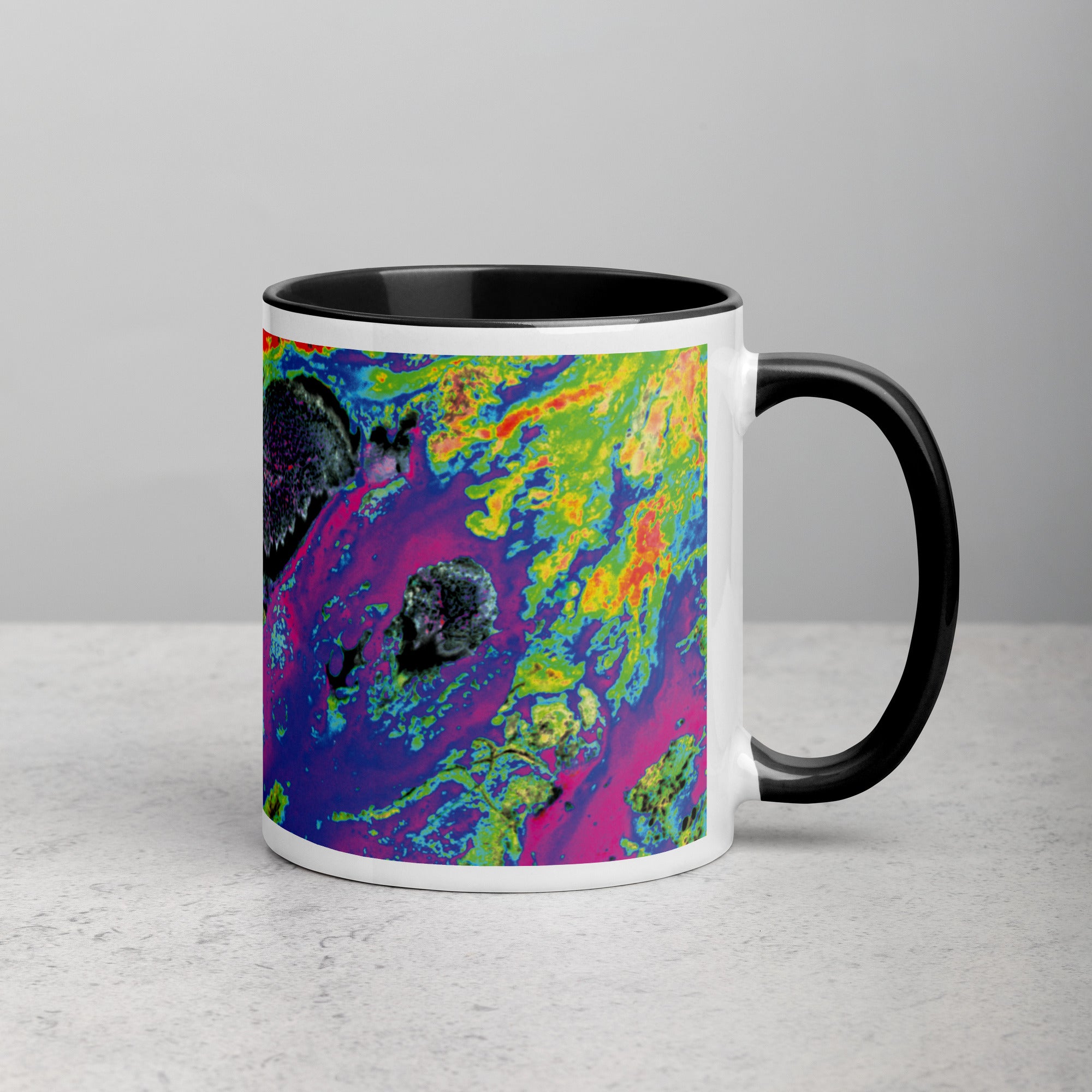 Magenta Abstract Art Ceramic Coffee Mug with Black Color Inside