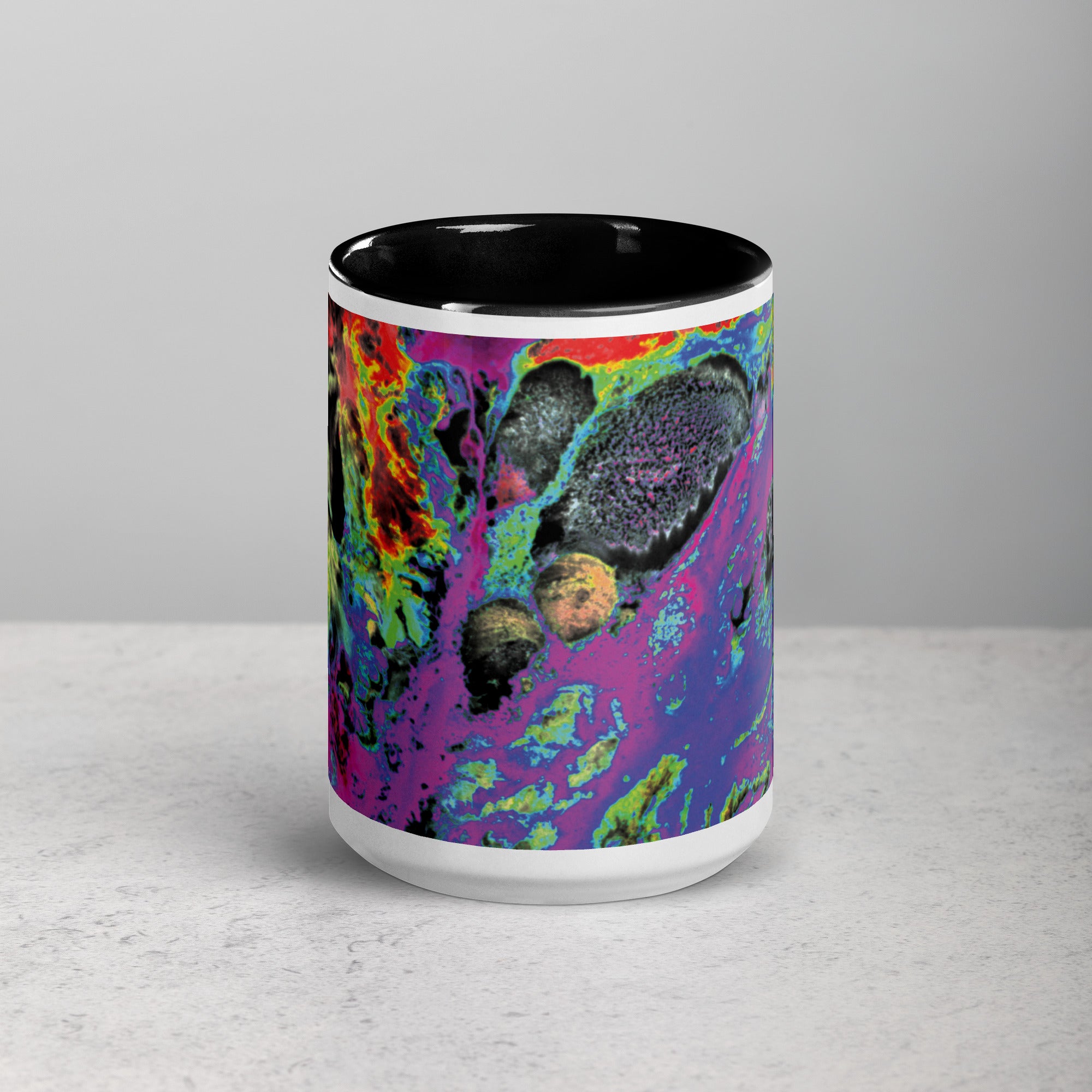 Magenta Abstract Art Ceramic Coffee Mug with Black Color Inside