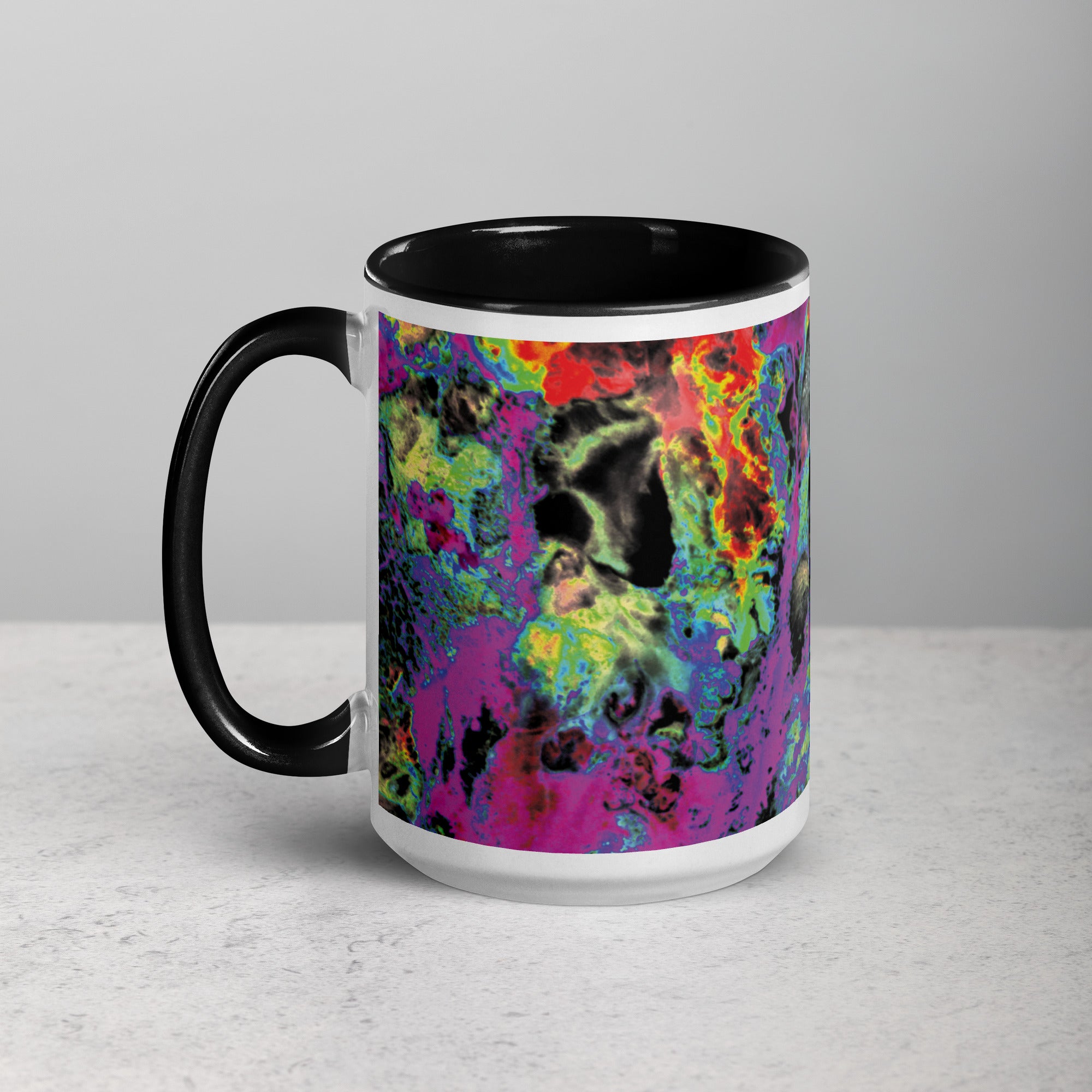 Magenta Abstract Art Ceramic Coffee Mug with Black Color Inside