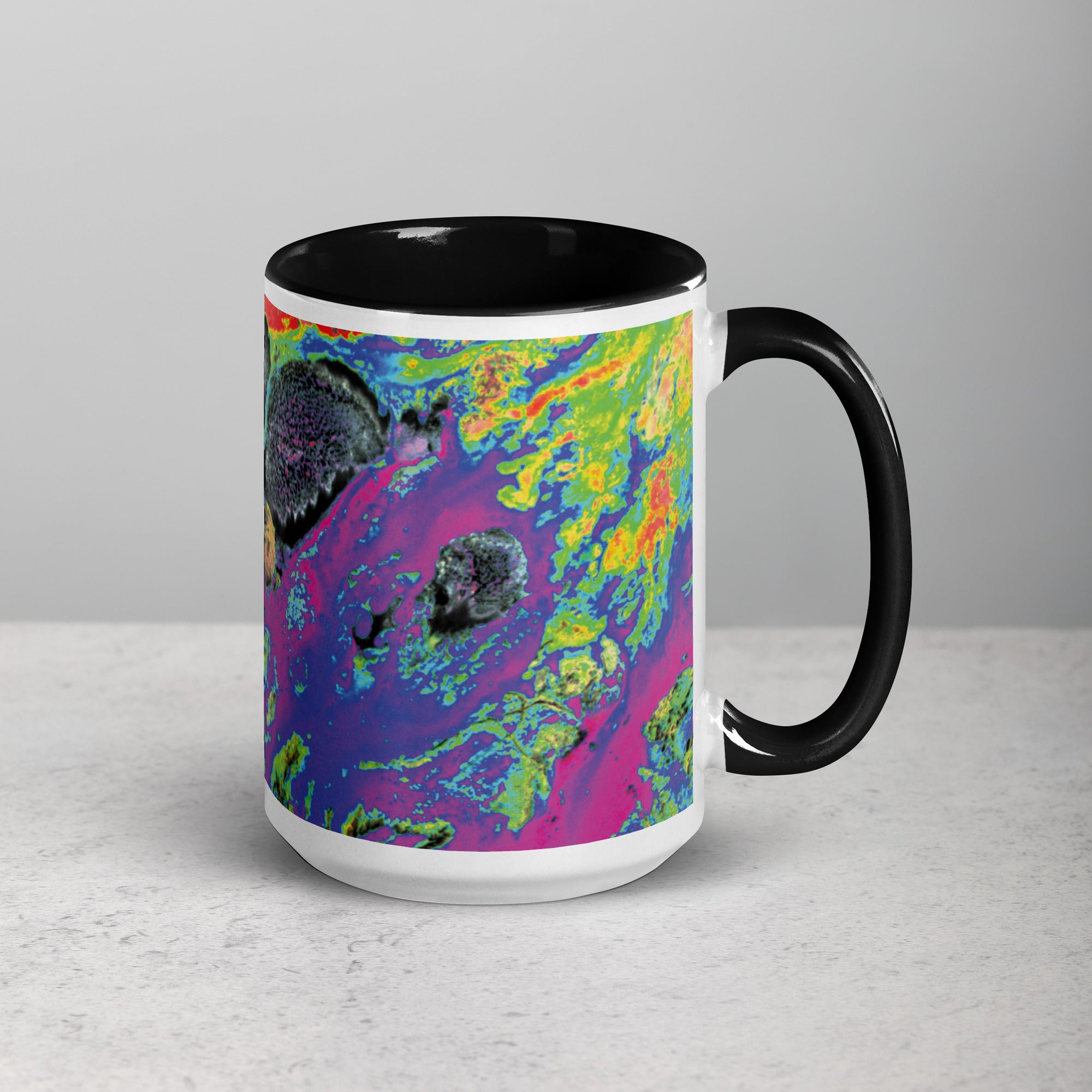 Magenta Abstract Art Ceramic Coffee Mug with Black Color Inside