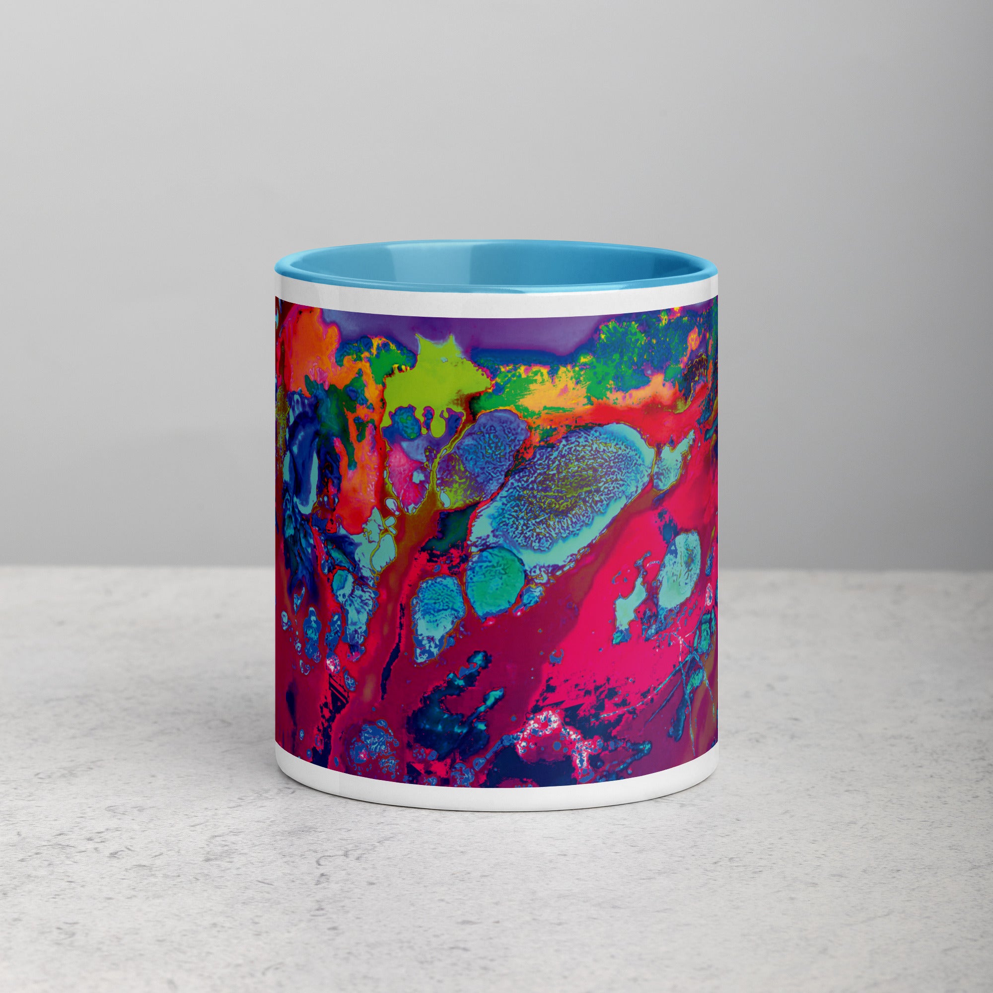 Colorful Abstract Art Ceramic Coffee Mug with Blue Color Inside