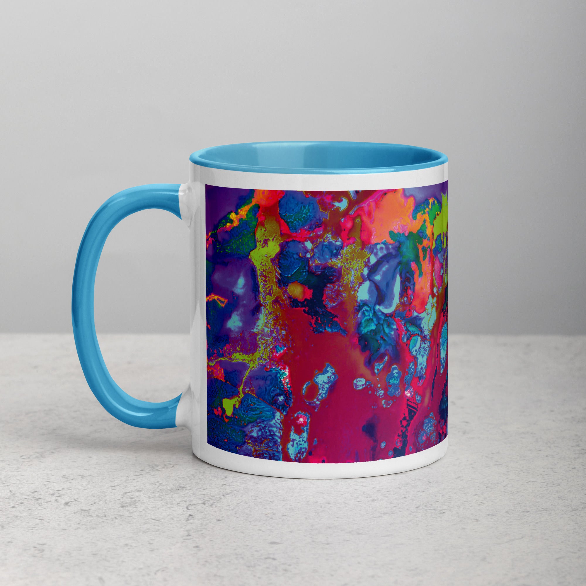 Colorful Abstract Art Ceramic Coffee Mug with Blue Color Inside