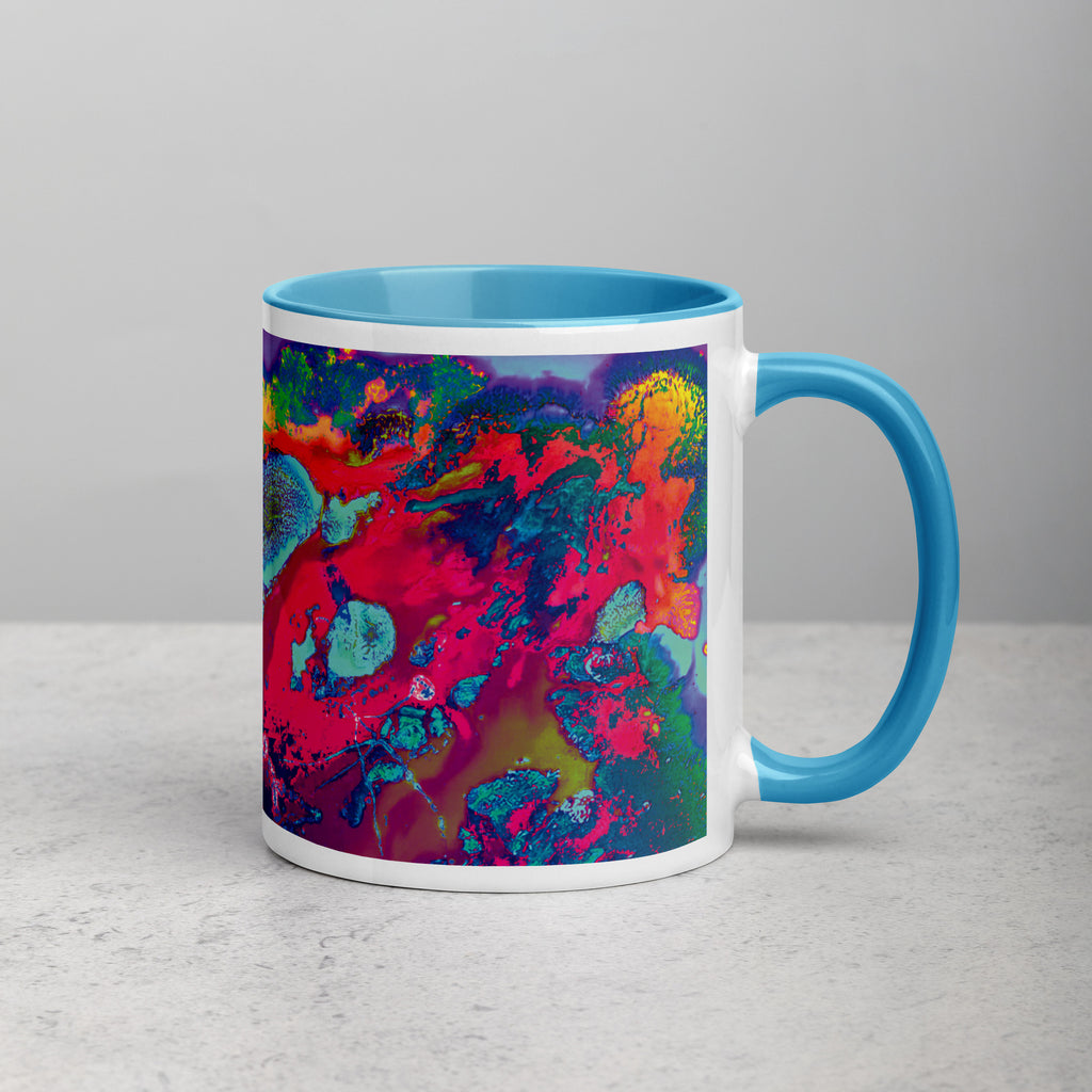 Colorful Abstract Art Ceramic Coffee Mug with Blue Color Inside